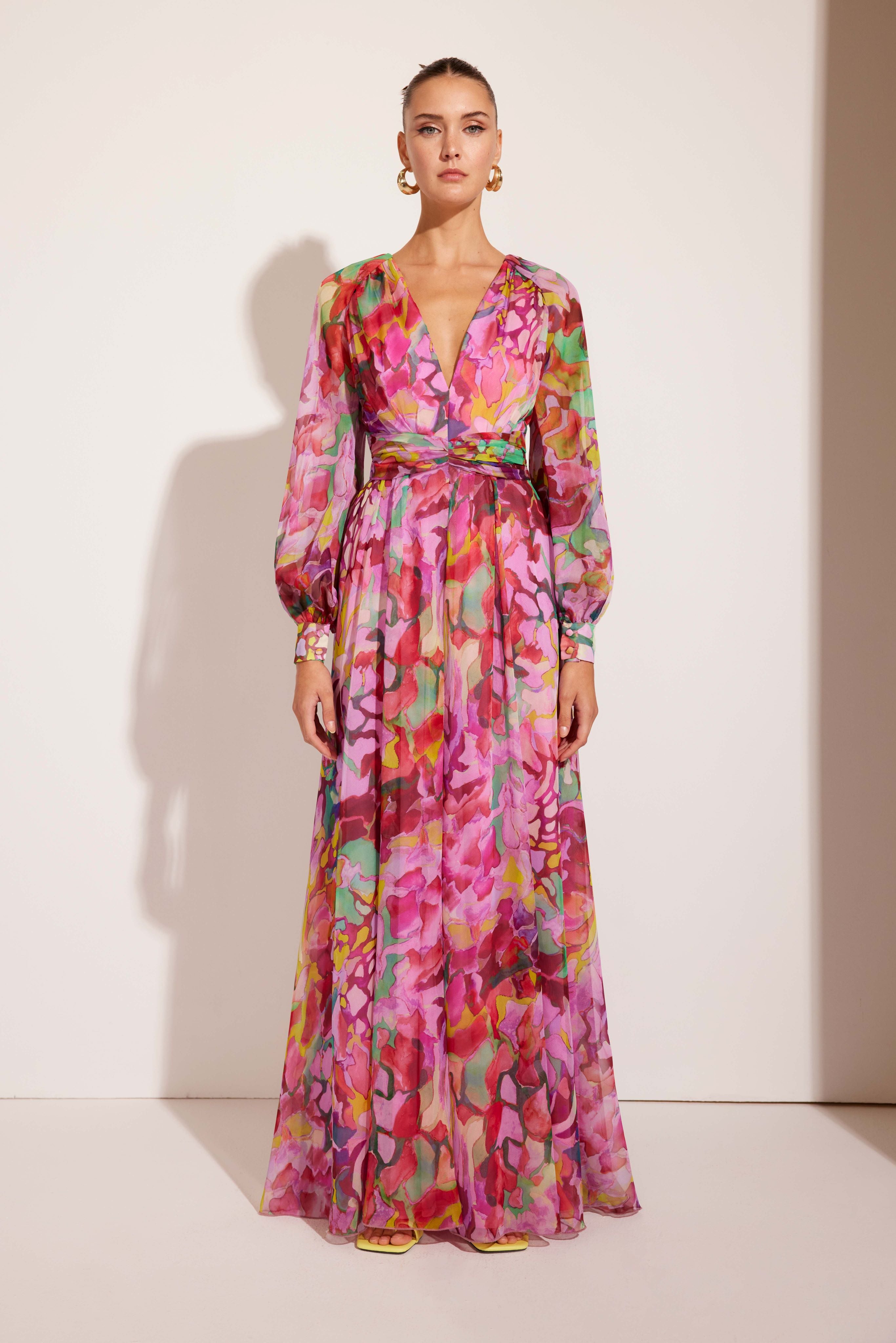 CARLA RUIZ PINK CHIFFON V-NECK MAXI DRESS 51662 125