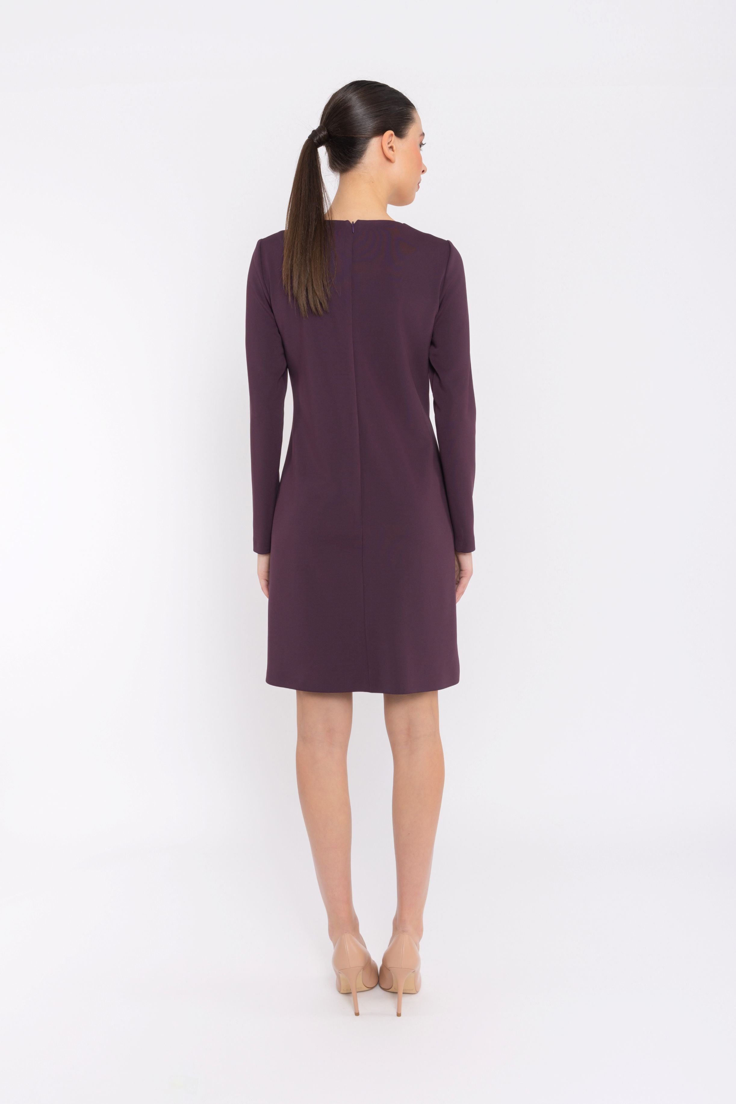 CARLA RUIZ  AUBERGINE GOLD BAR SHIFT DRESS 52023 225