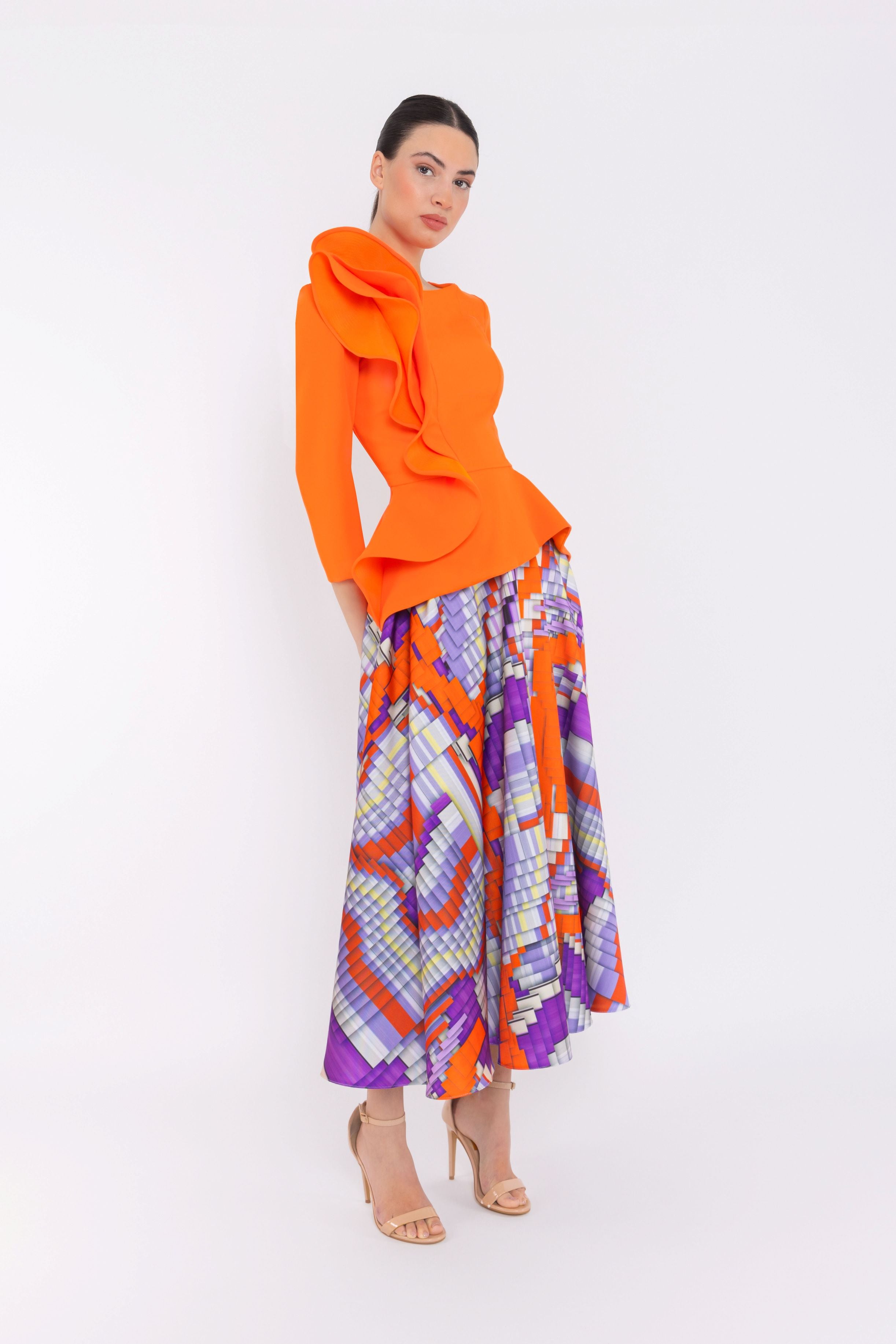 CARLA RUIZ ORANGE TOP WITH FULL SKIRT 2 PIECE 52094 225