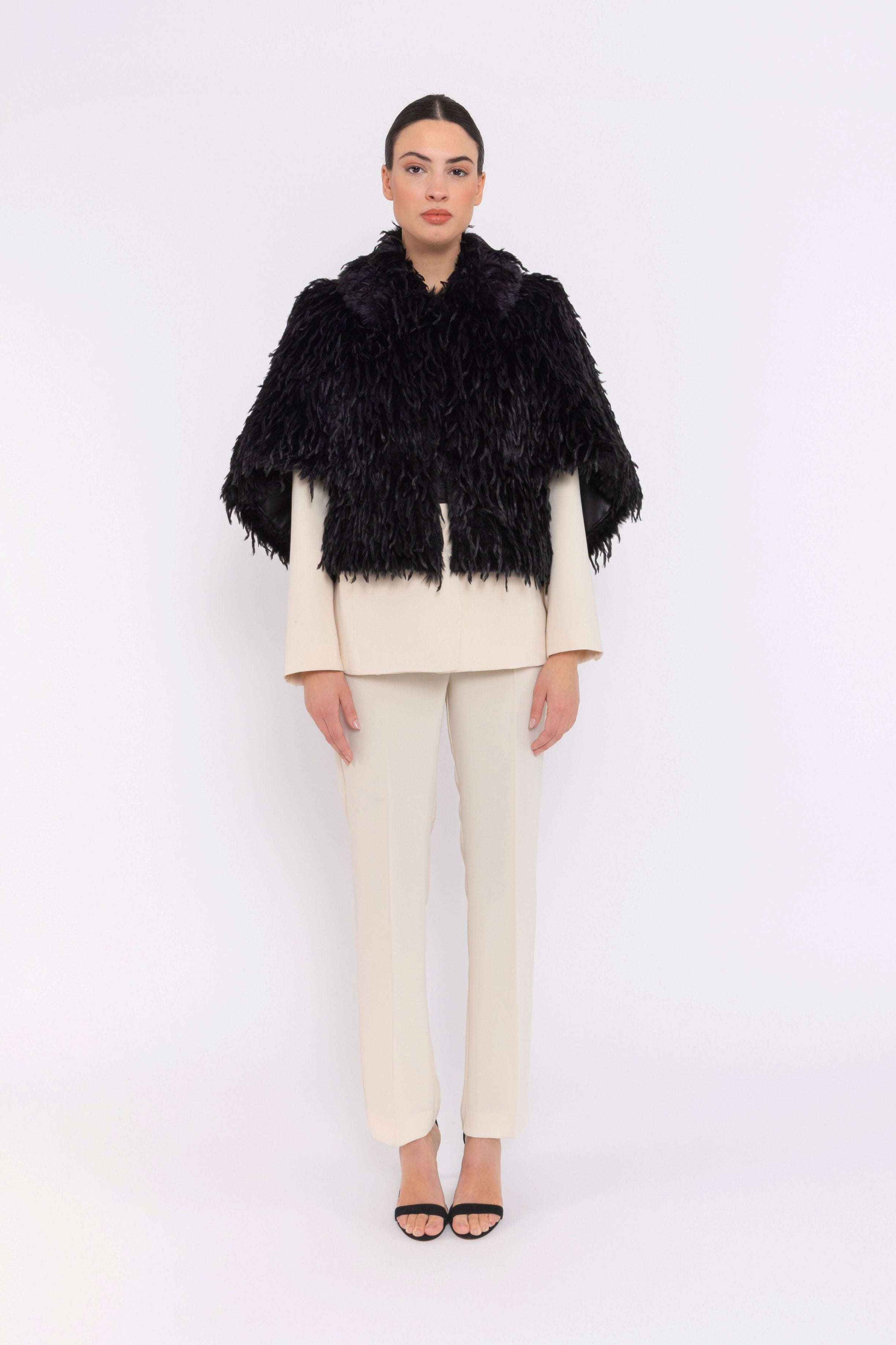 CARLA RUIZ BLACK SHAGGY JACKET 52118 225