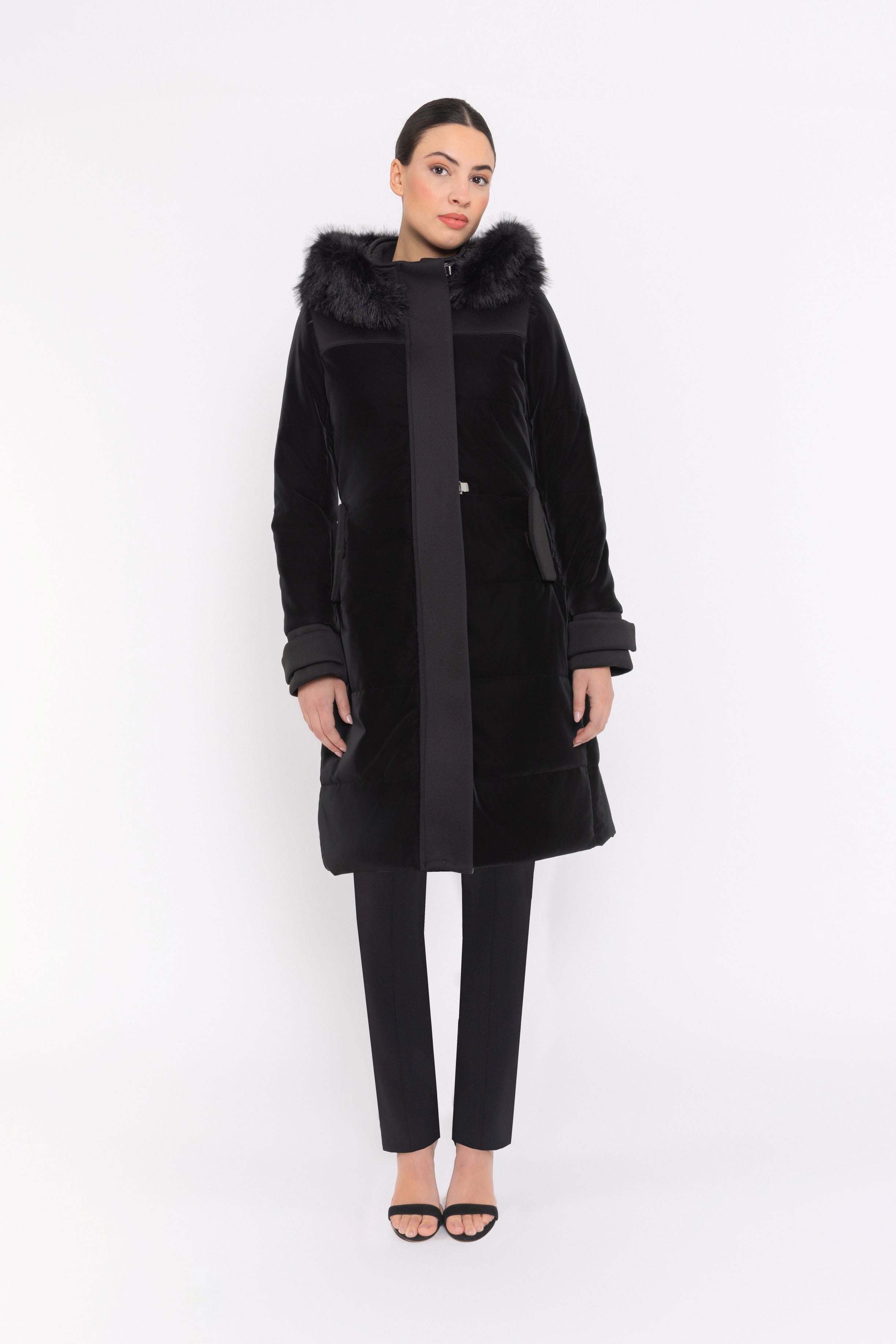 CARLA RUIZ BLACK FUR TRIM COAT 52130 225