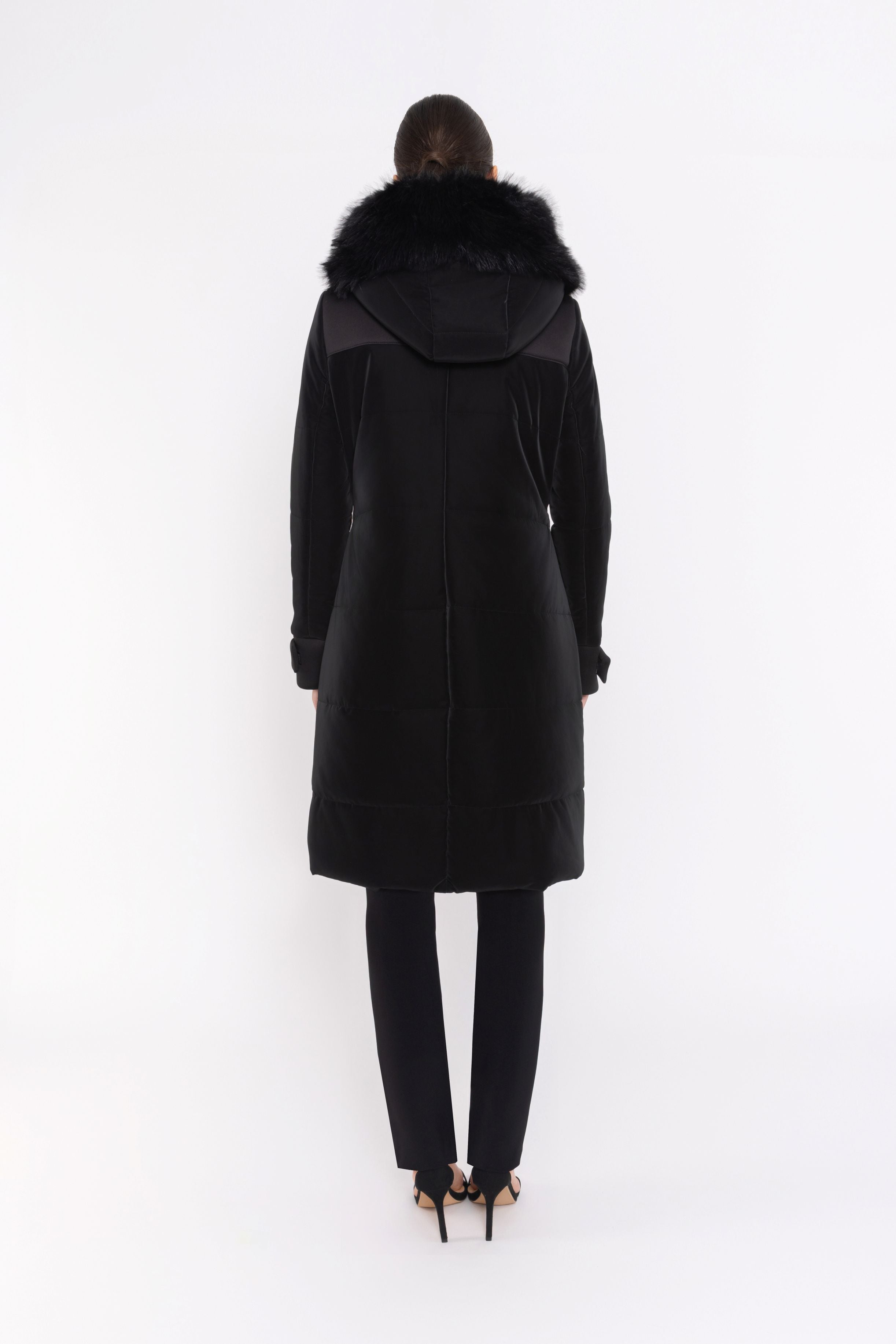 CARLA RUIZ BLACK FUR TRIM COAT 52130 225