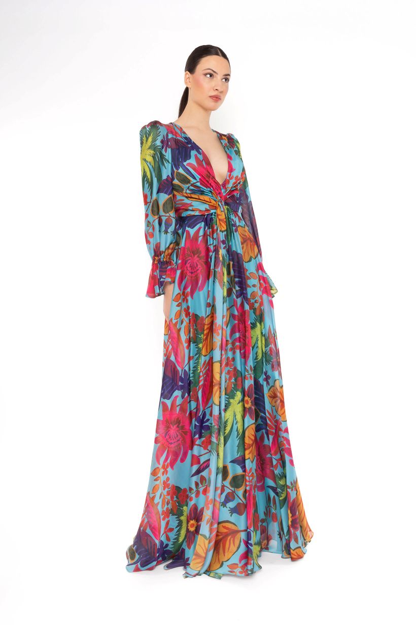 CARLA RUIZ AQUA FLORAL MAXI DRESS 52648 126