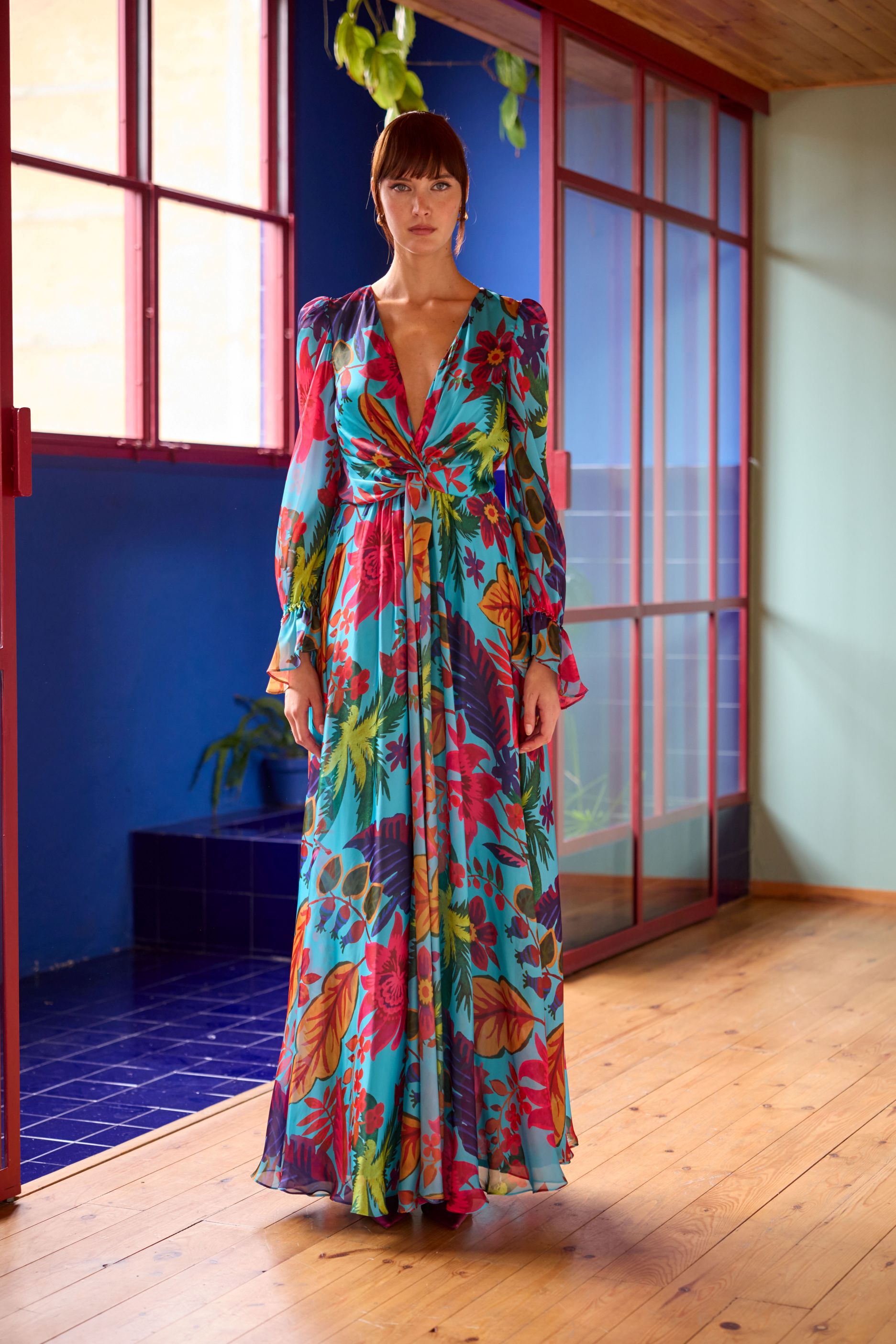 CARLA RUIZ AQUA FLORAL MAXI DRESS 52648 126