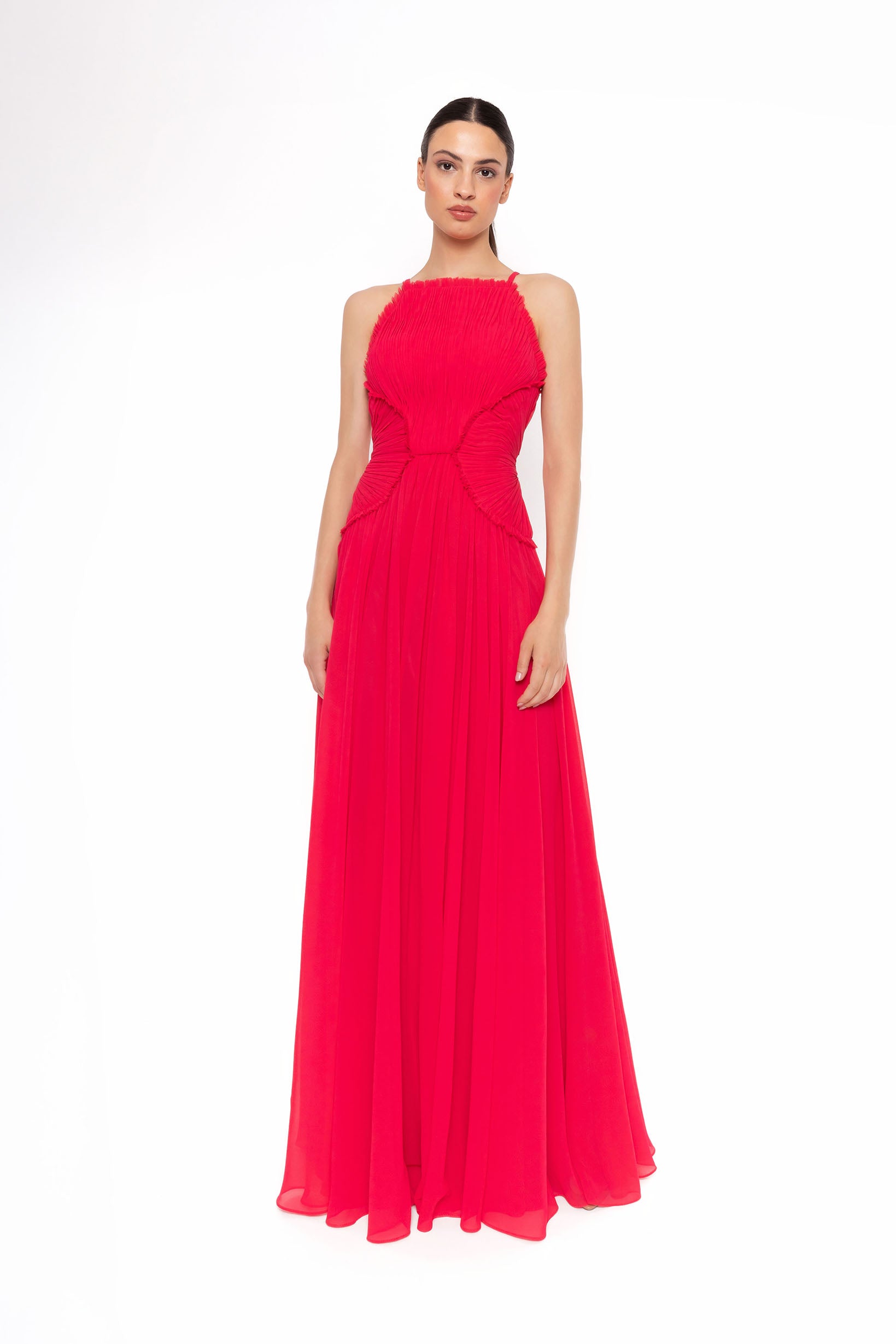CARLA RUIZ RED LONG CHIFFON DRESS 52726 126