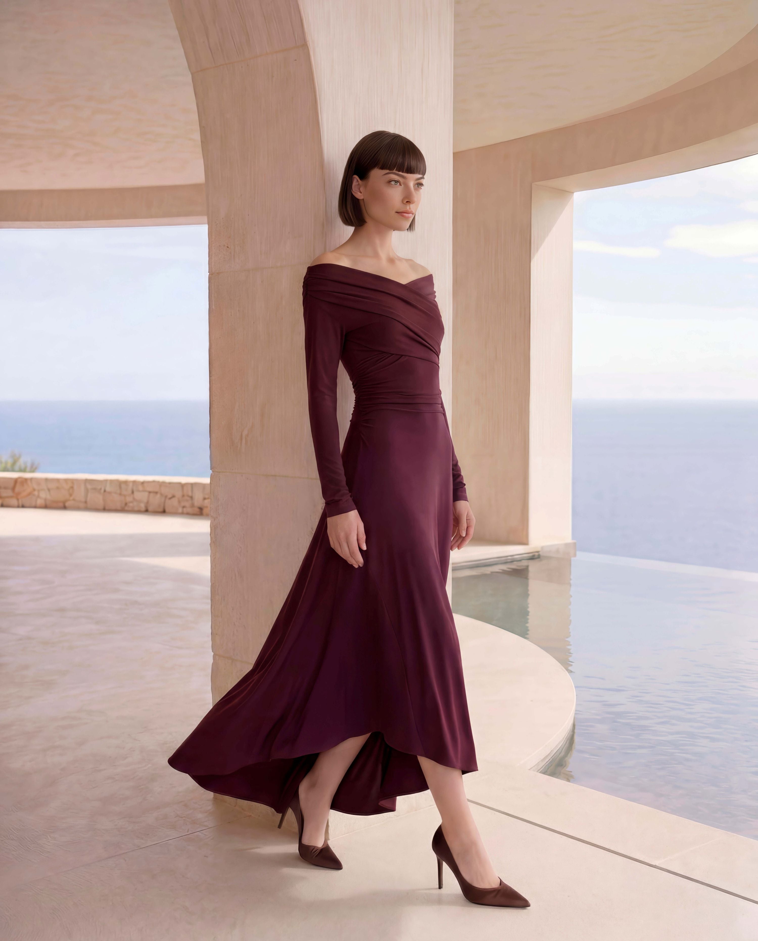 CARLA RUIZ PURPLE BARDOT JERSEY DRESS 53004 226