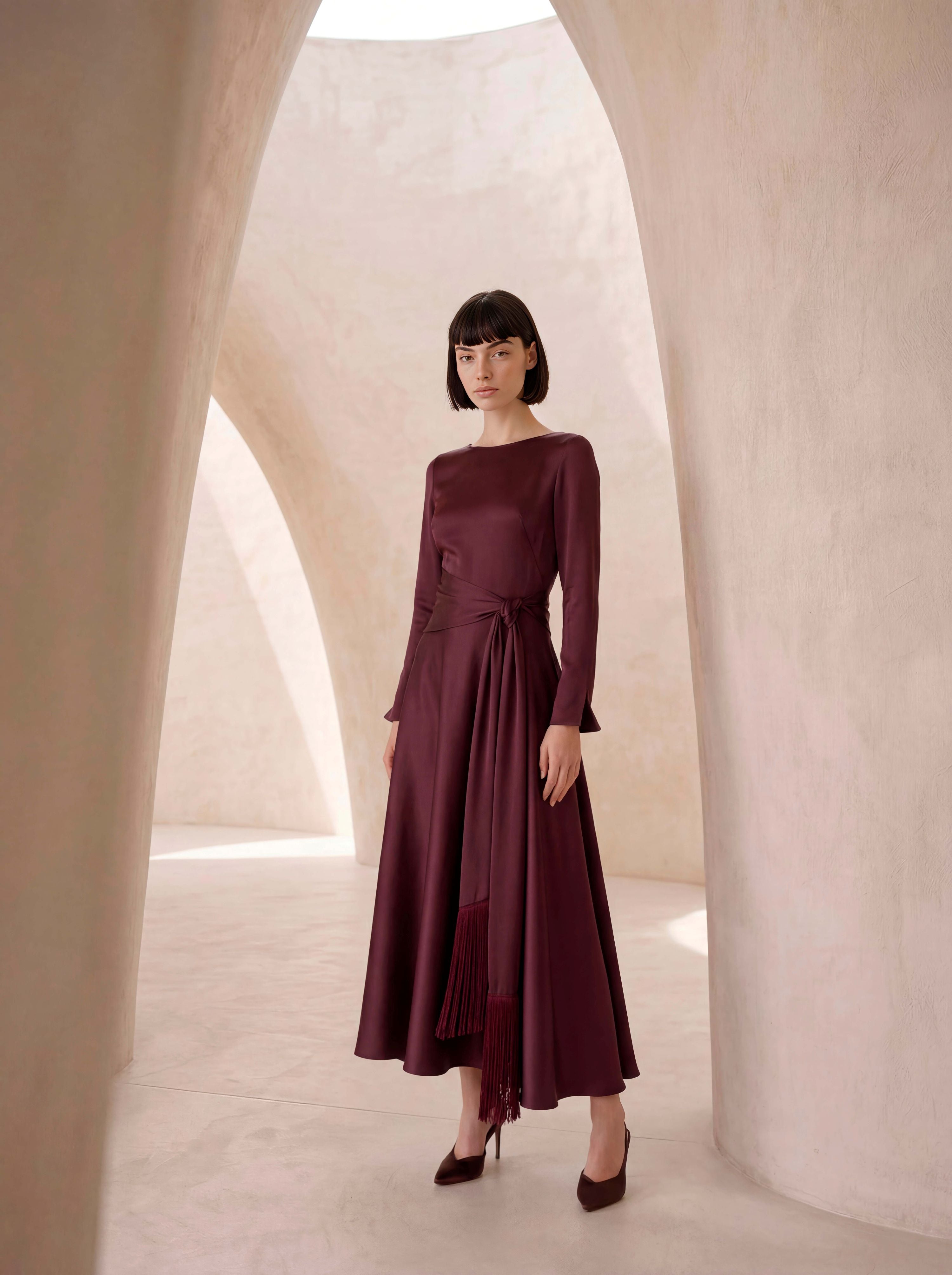 CARLA RUIZ BROWN SATIN DRESS 53030 226