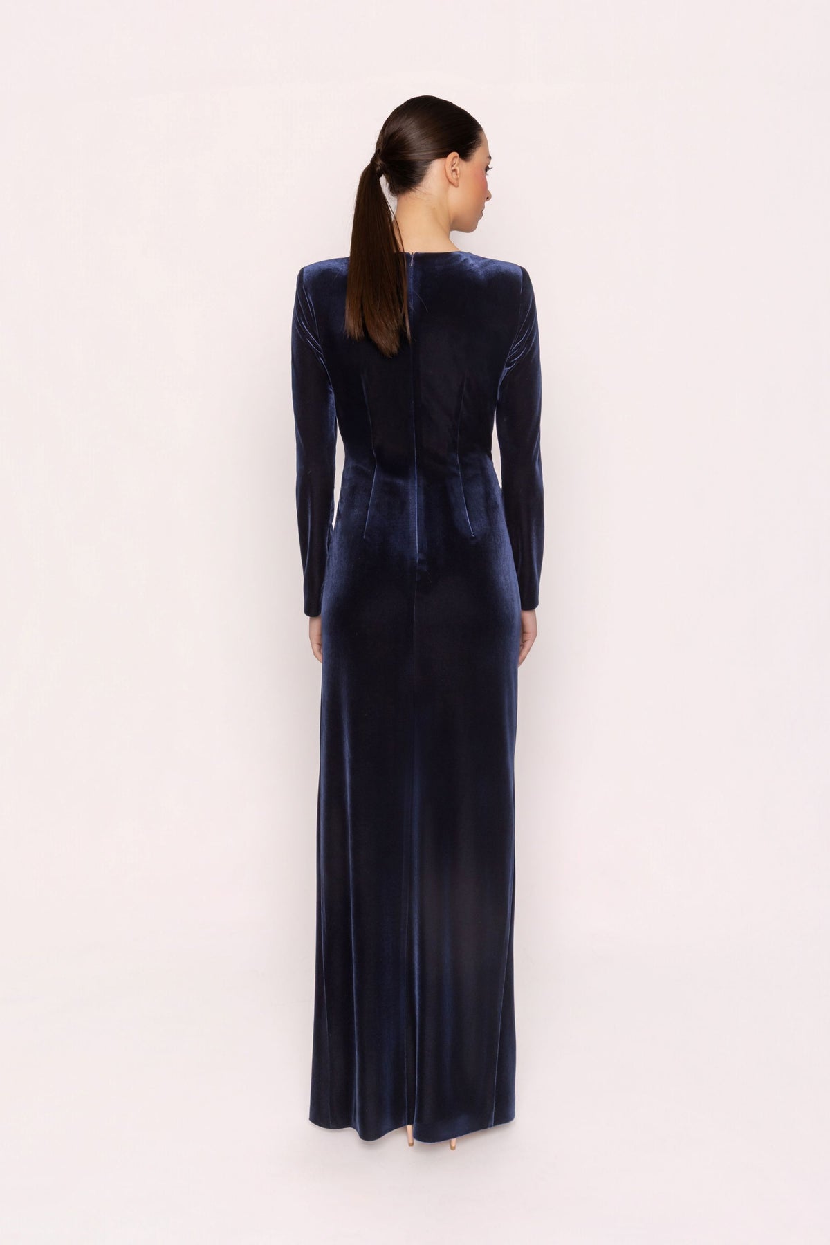 CARLA RUIZ NAVY LONG VELVET DRESS 53098 226
