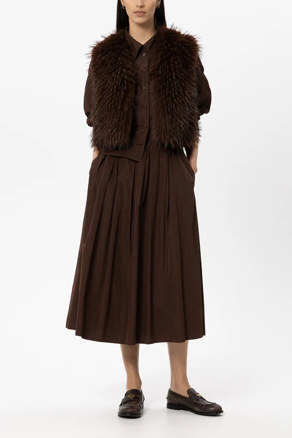 LUISA CERANO BROWN TAFFETA SKIRT 548342 226