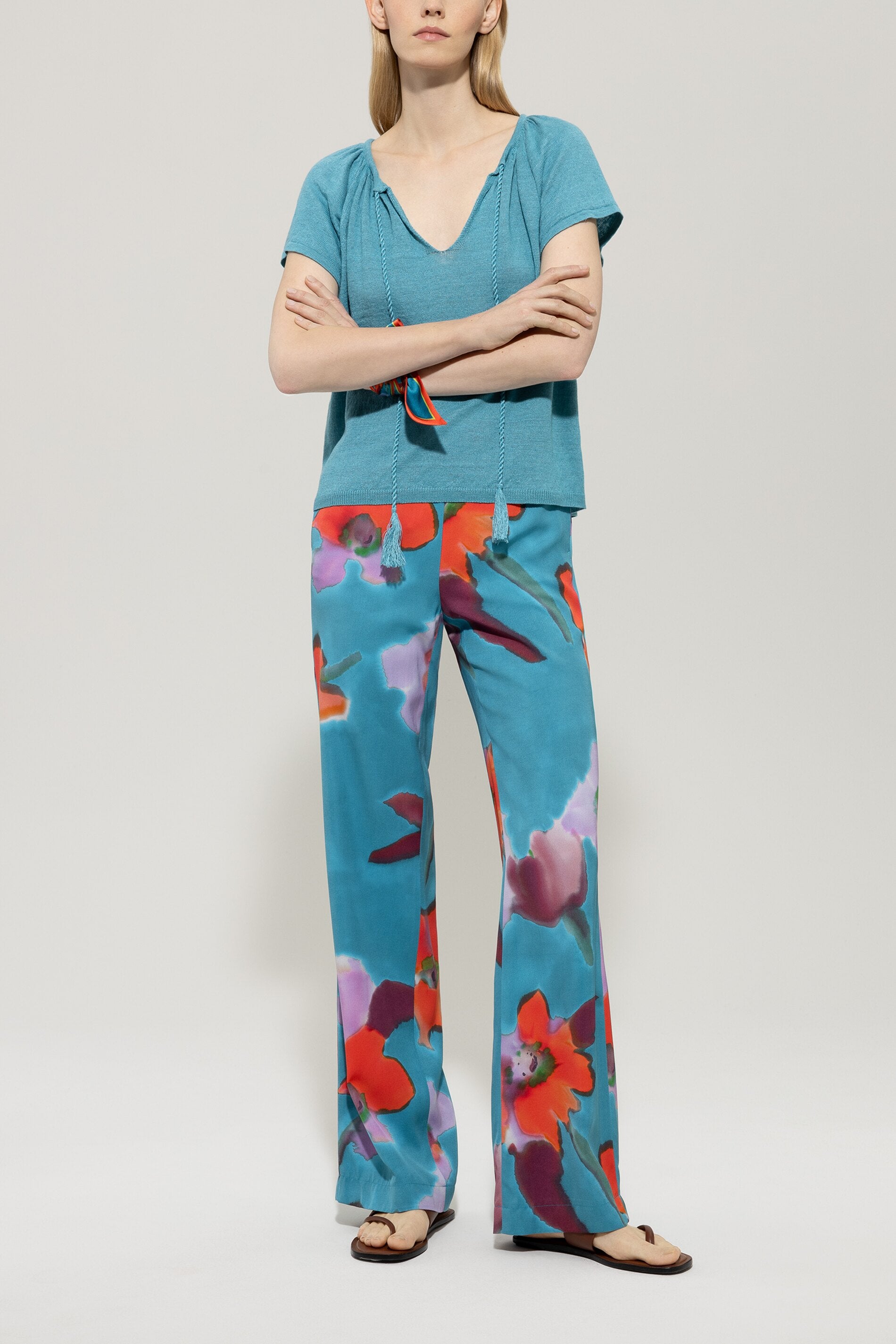 LUISA CERANO TEAL FLORAL TROUSERS 618770 125