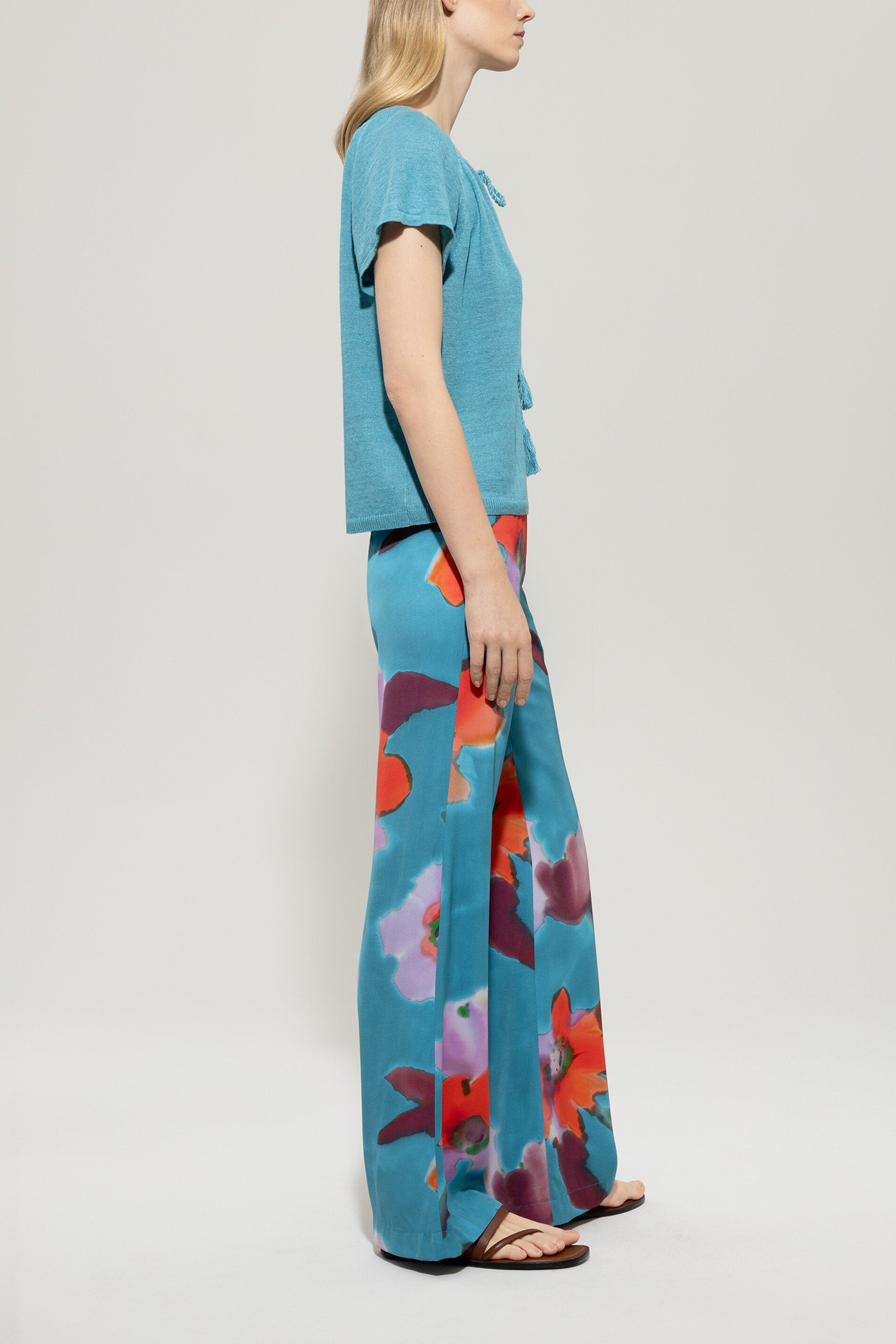 LUISA CERANO TEAL FLORAL TROUSERS 618770 125