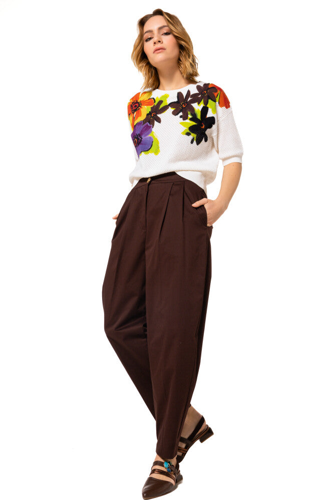 CAROLINE BISS BROWN COTTON TROUSERS 1525 126