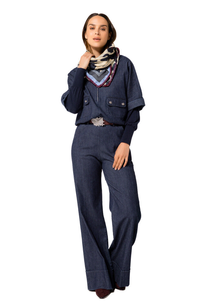 CAROLINE BISS DENIM WIDE LEG TROUSERS 4557 225