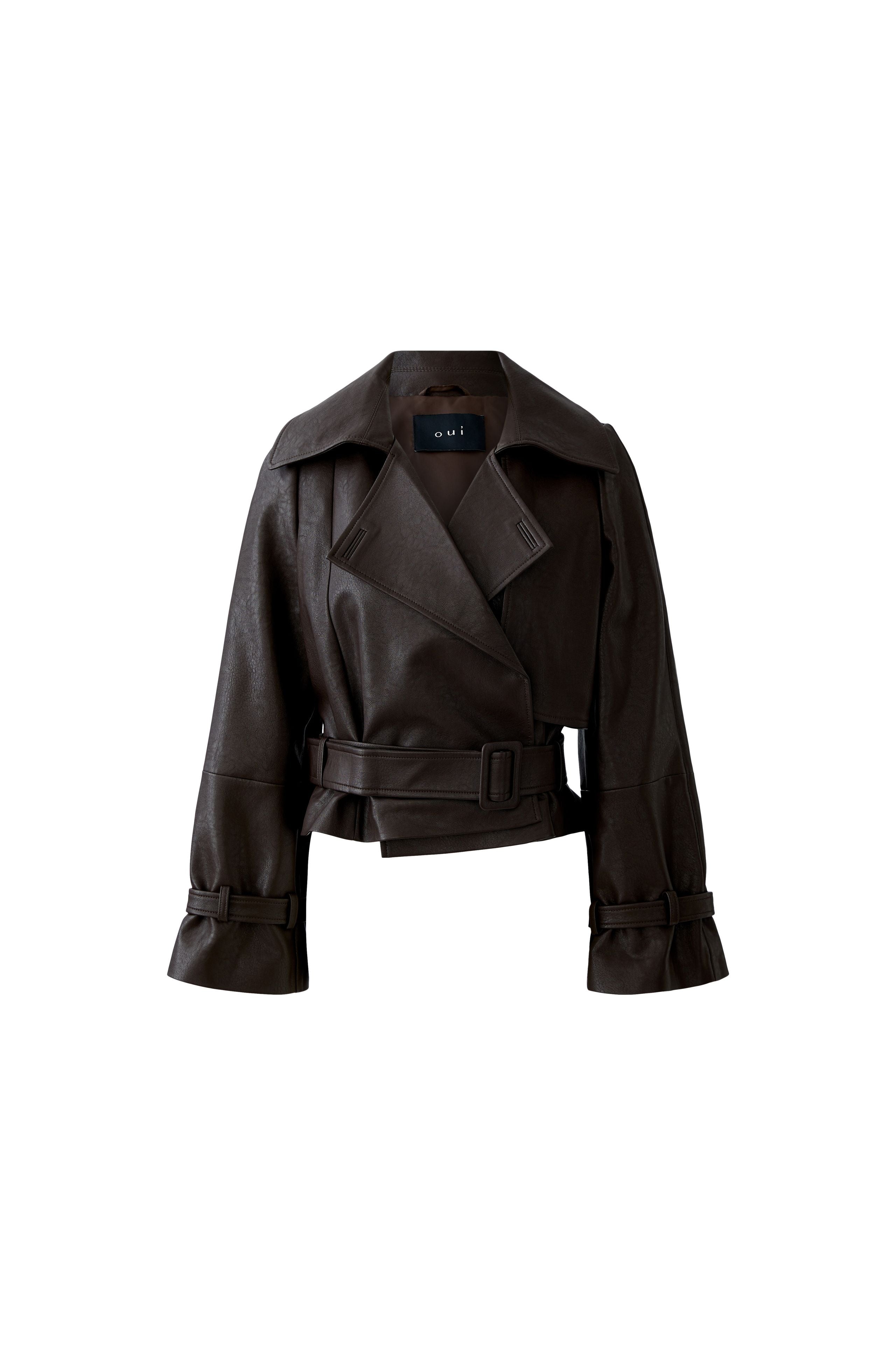 OUI BROWN FAIX LEATHER JACKET 85791 225