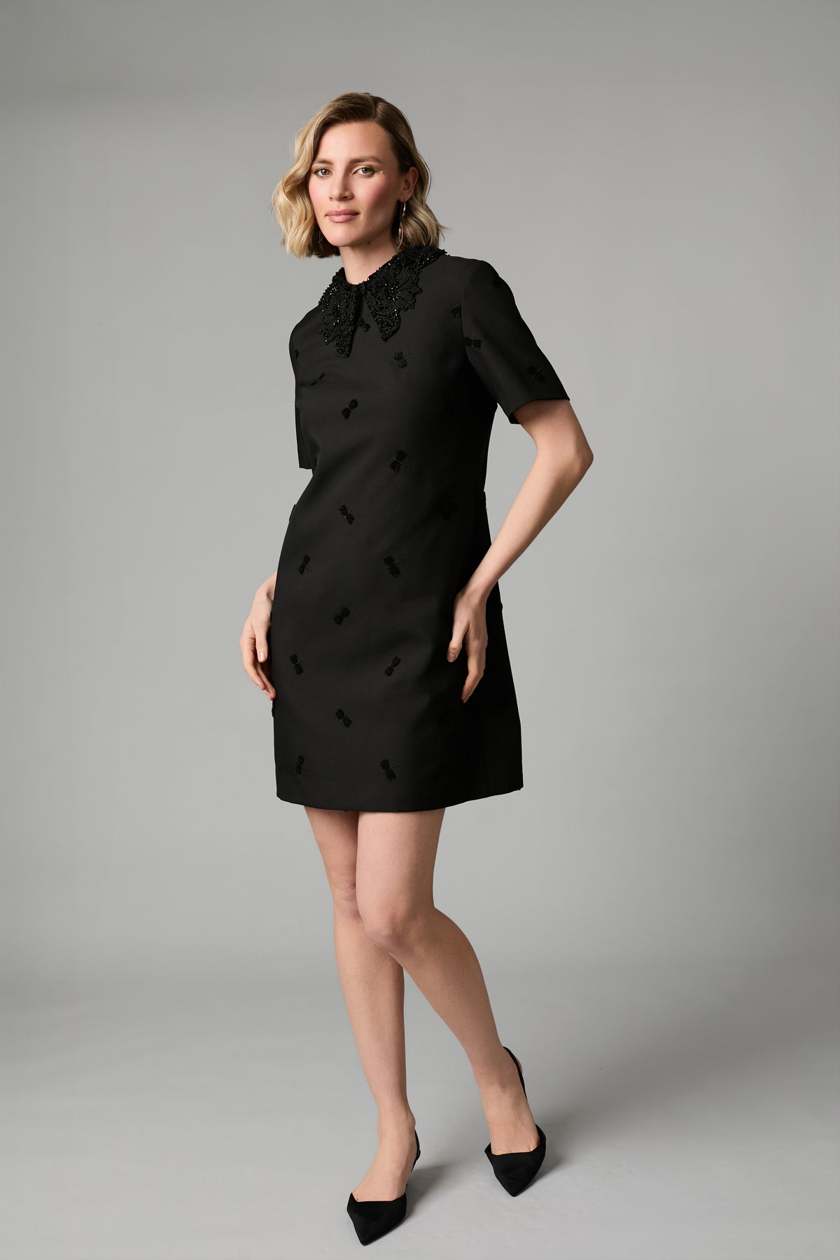 FEE G BLACK DRAGONFLY BEADED COLLAR DRESS 884B/146 226