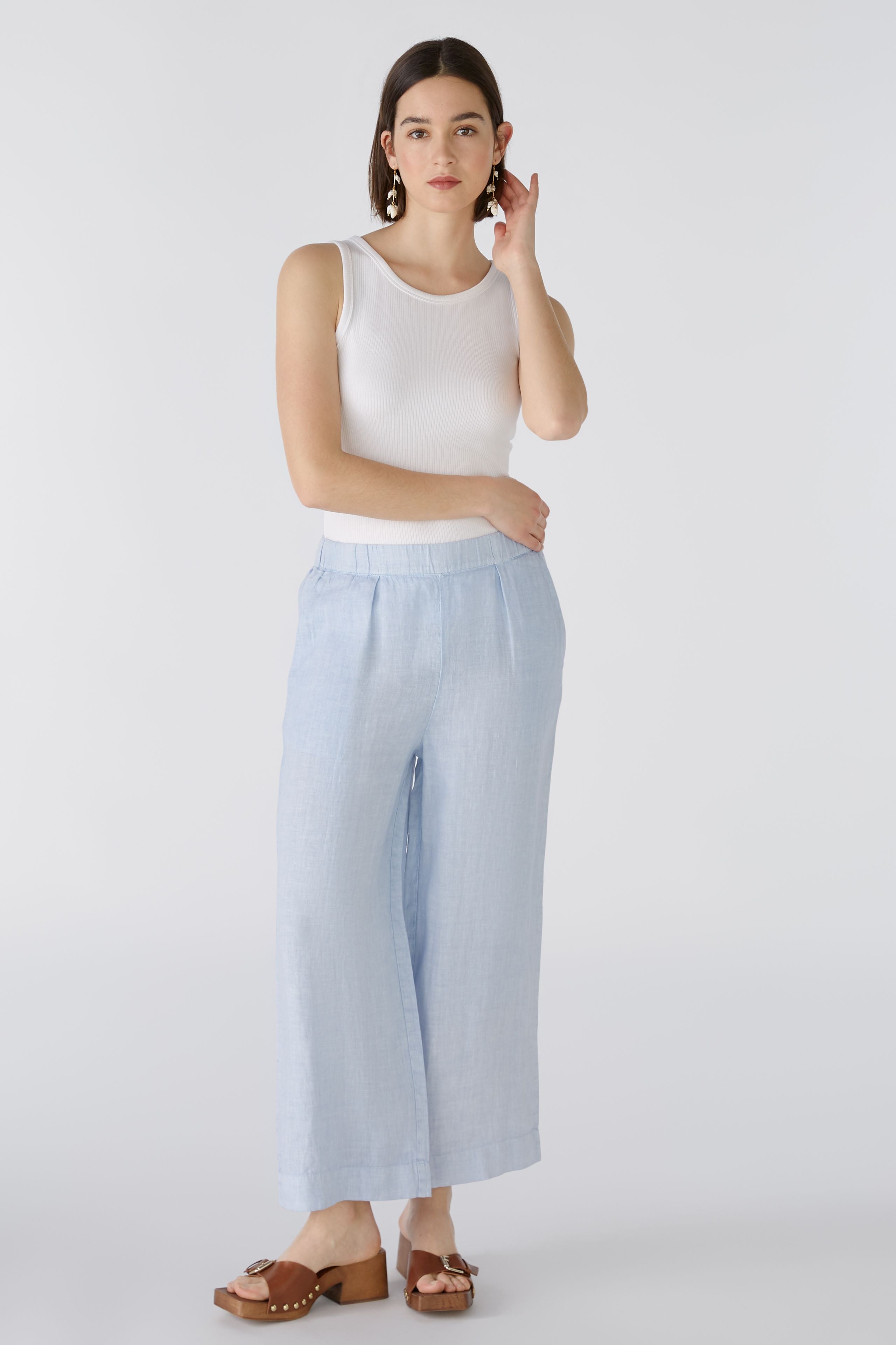 OUI LINEN CROPPED TROUSERS  88507 124