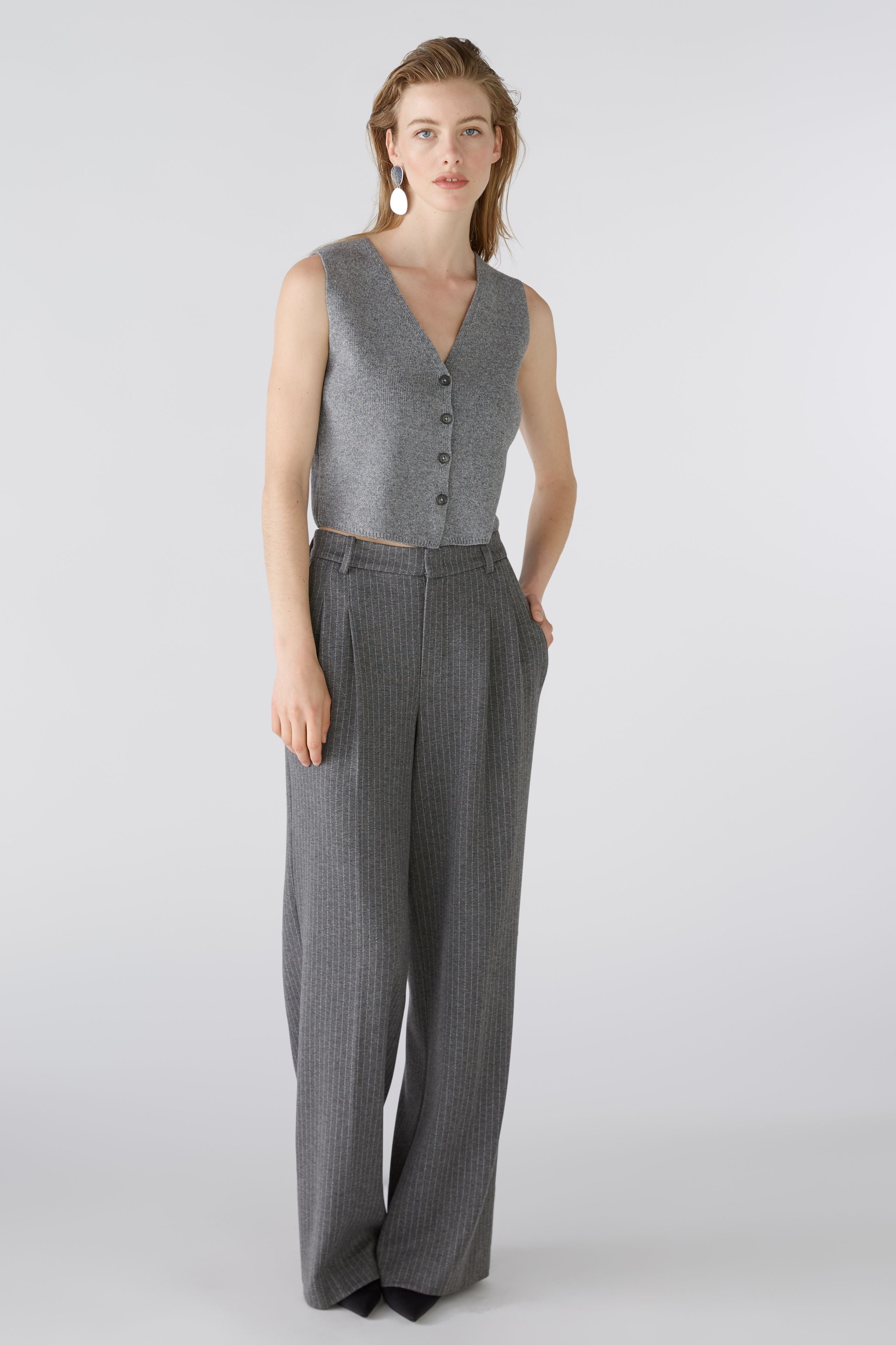 MACBEES OUI GREY WIDE LEG TROUSERS 88775 224