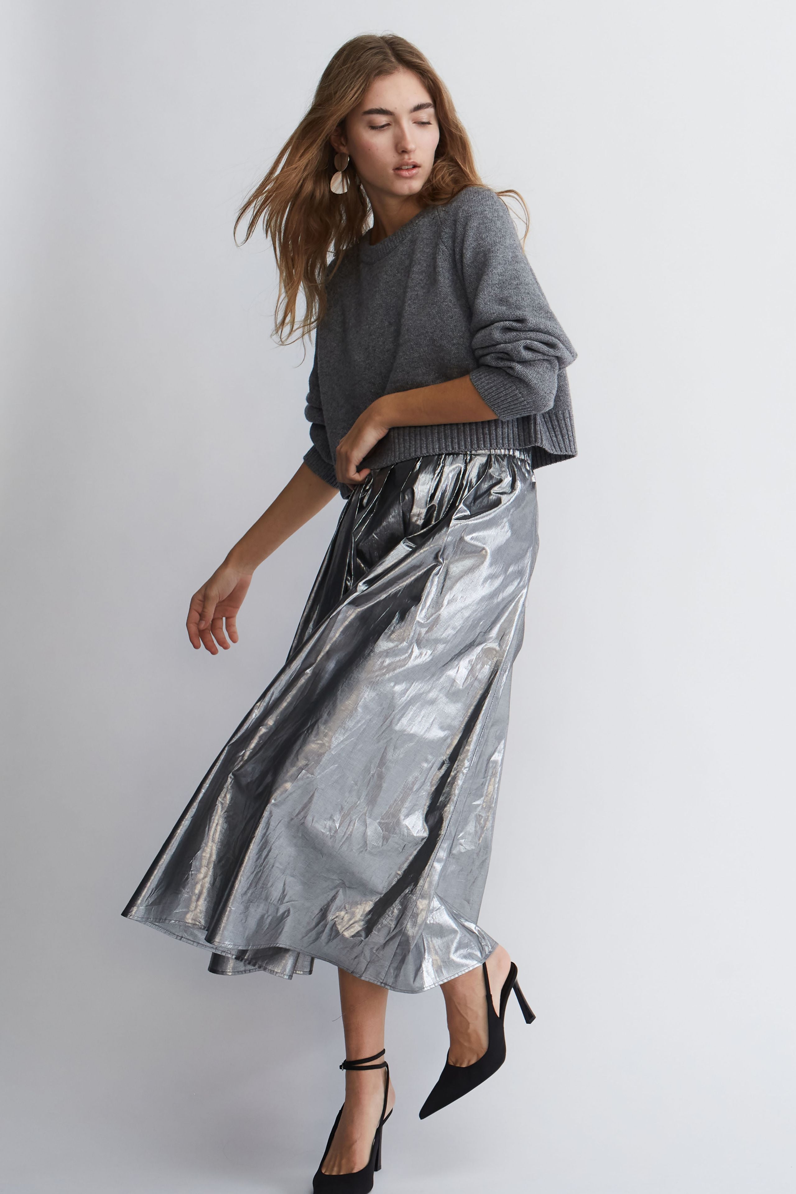 OUI SILVER METALIC SKIRT 88974 224