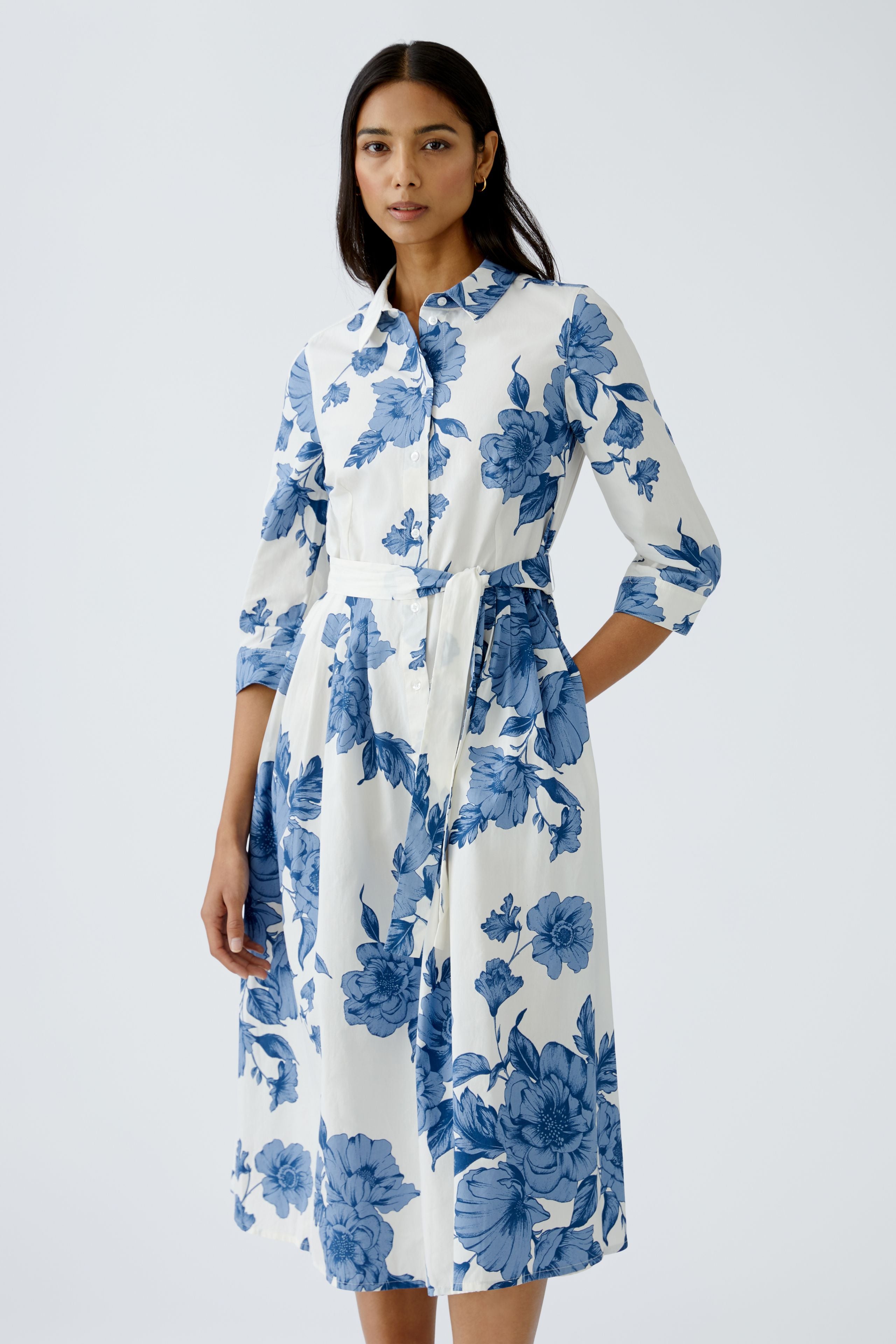 OUI BLUE FLORAL BELTED DRESS 92855 125