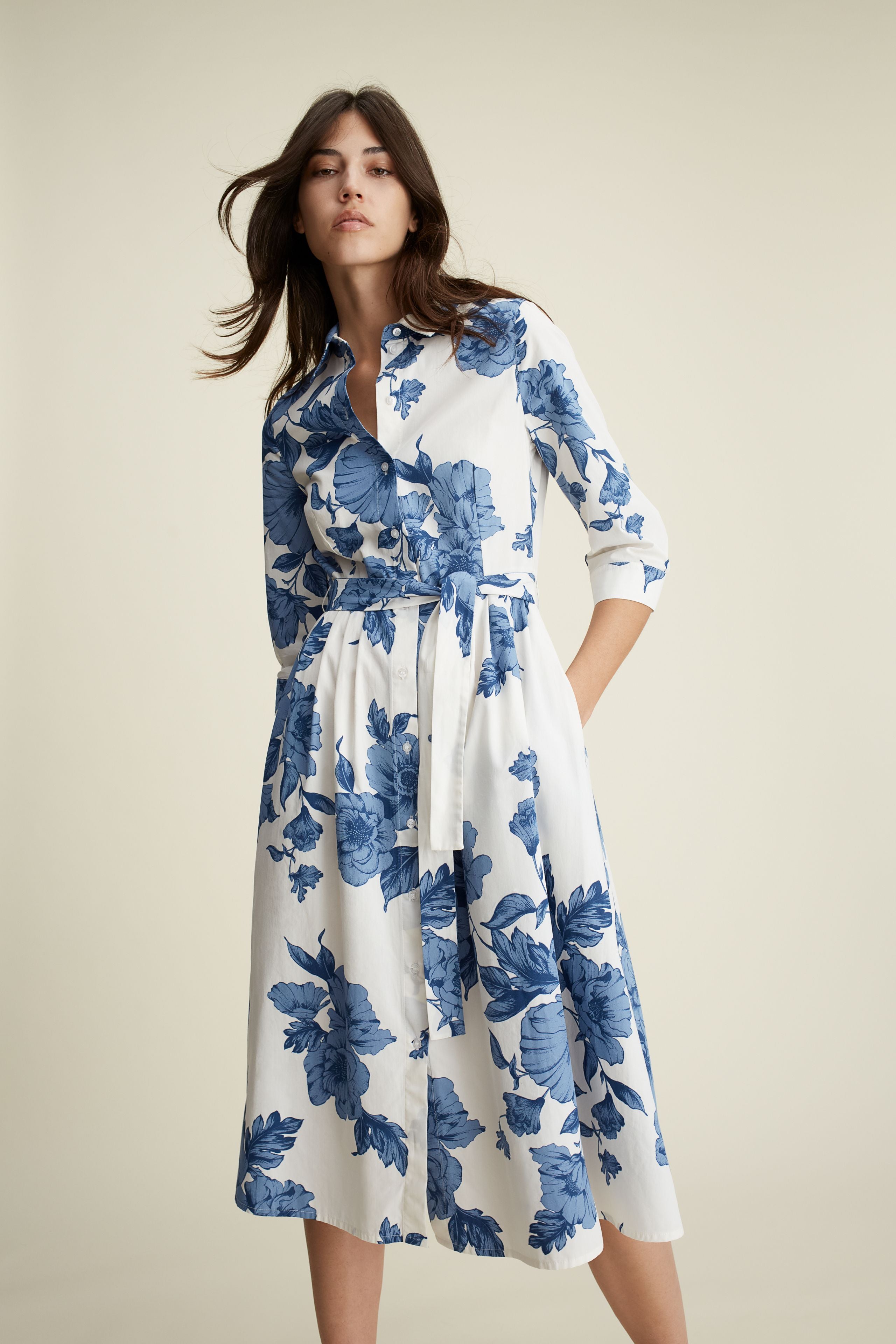 OUI BLUE FLORAL BELTED DRESS 92855 125