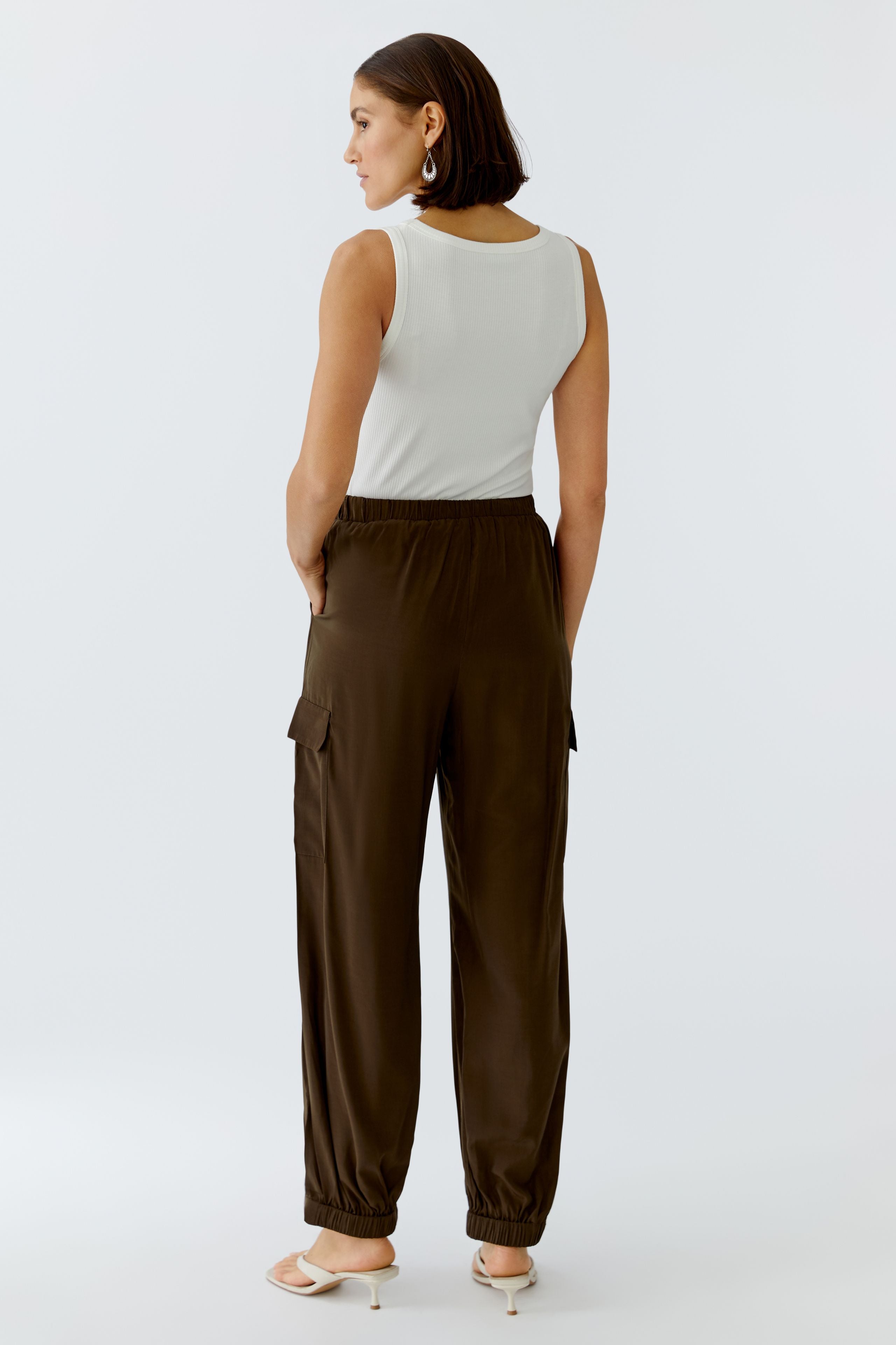OUI BROWN CARGO TROUSERS 97144 126