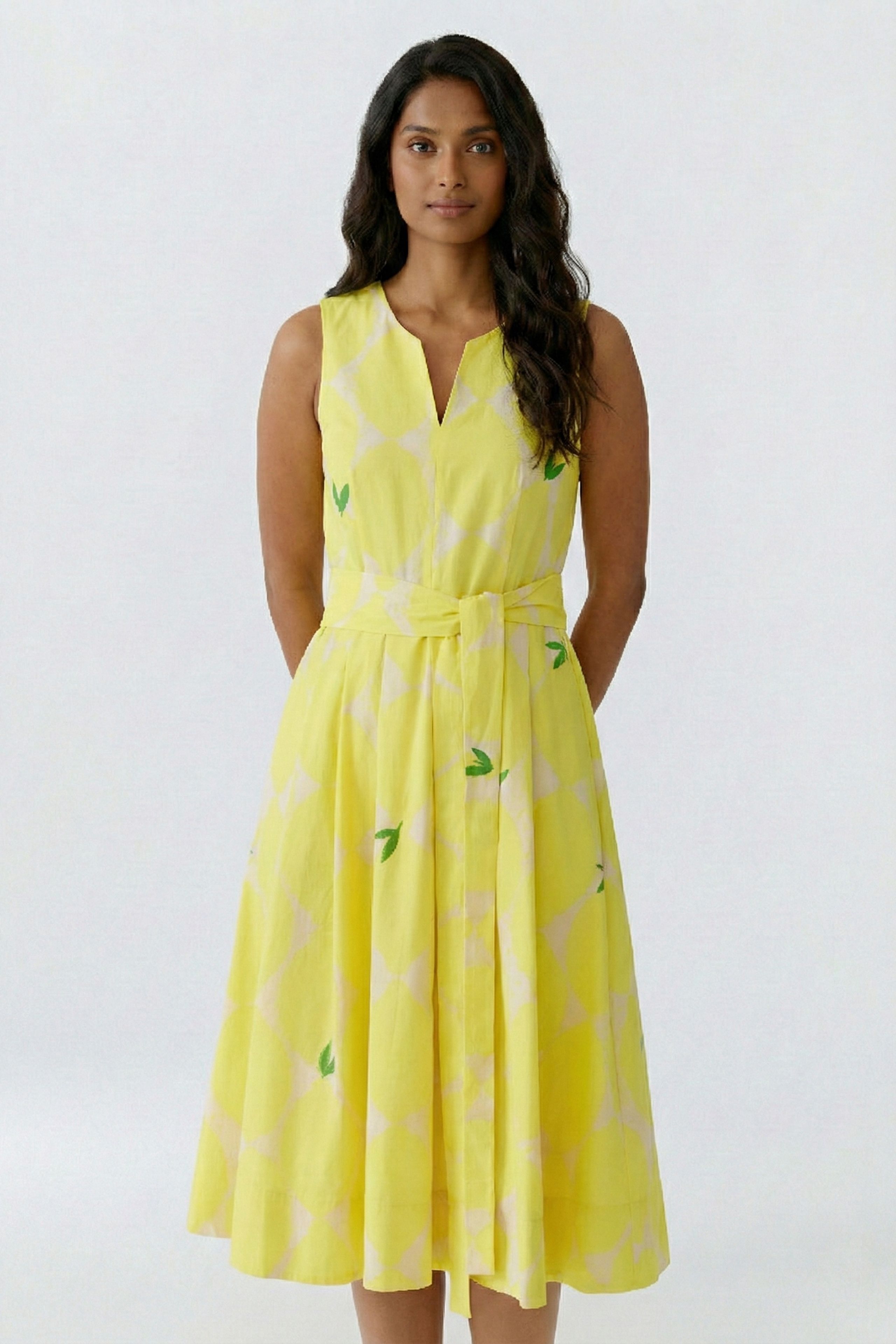 OUI YELLOW MIDI DRESS 97347 126