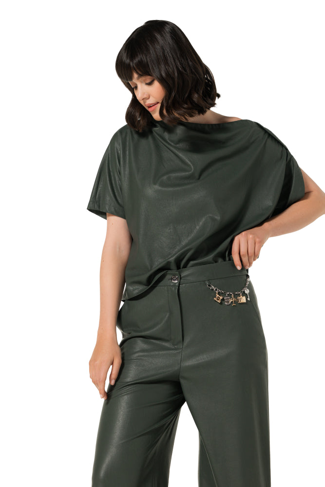 CAROLINE BISS GREEN SCARF NECK TOP 4606 61 226