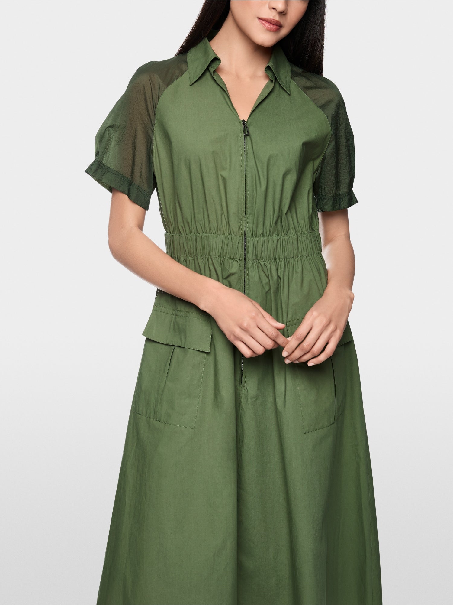 MARCCAIN KHAKI ZIP UP SHIRT DRESS AS2131W35 126