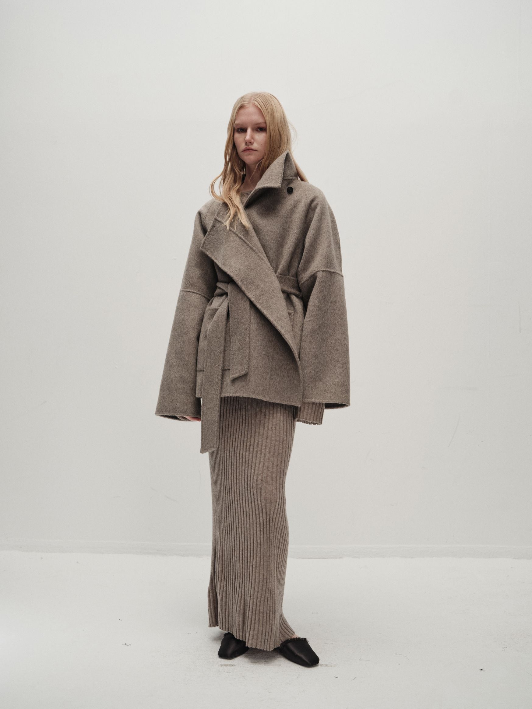 VIKTORIA CHAN JULIET MOCHA MIDI BELTED JACKET 225