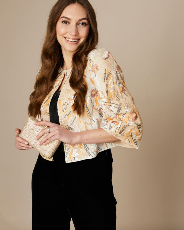FEE G  ATHENA - BEADED SHORT JACKET 602G/117  CREAM 225