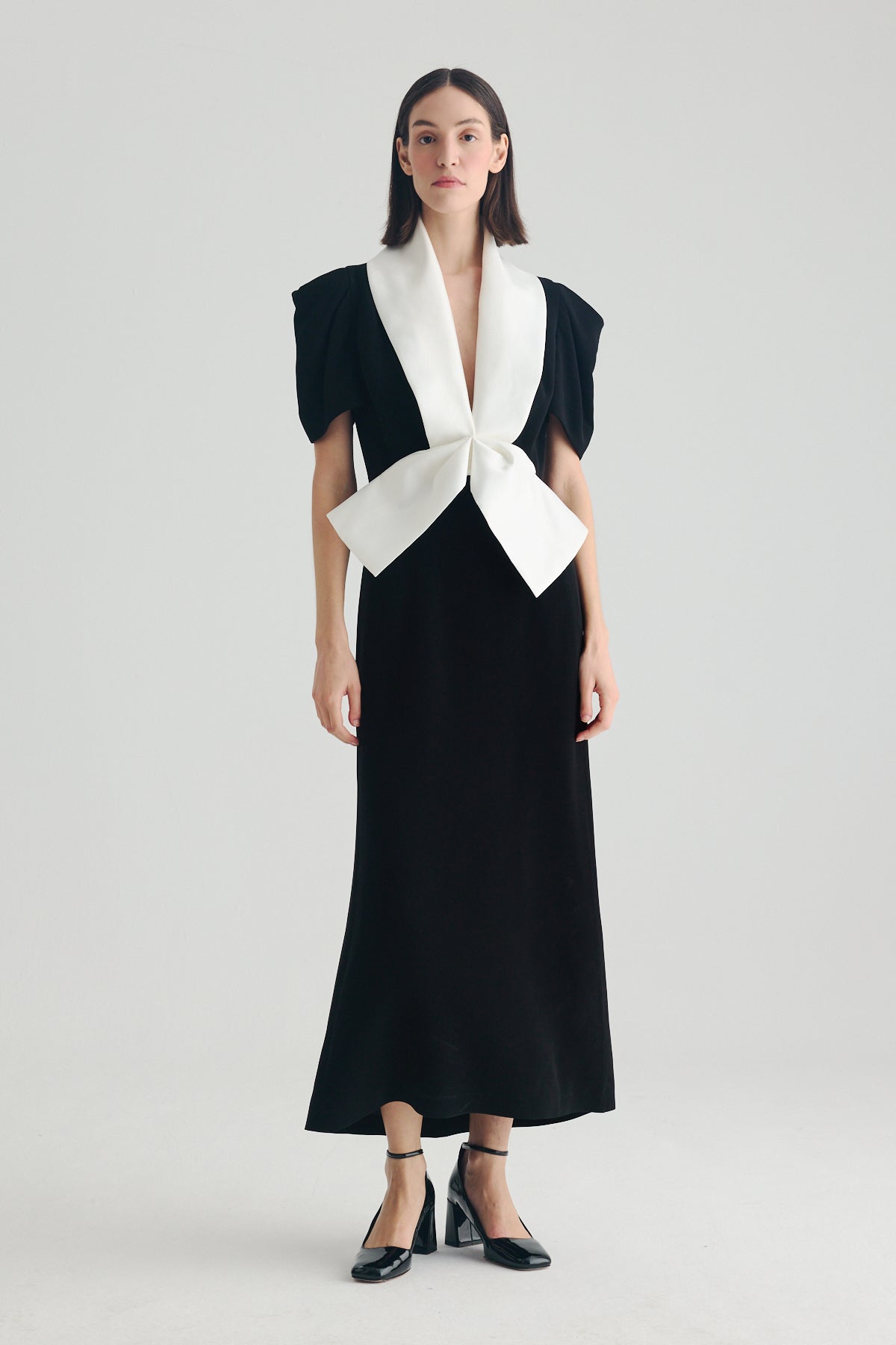 BIRELIN COUTURE BLACK SHAWL COLLAR DRESS 05-108 226