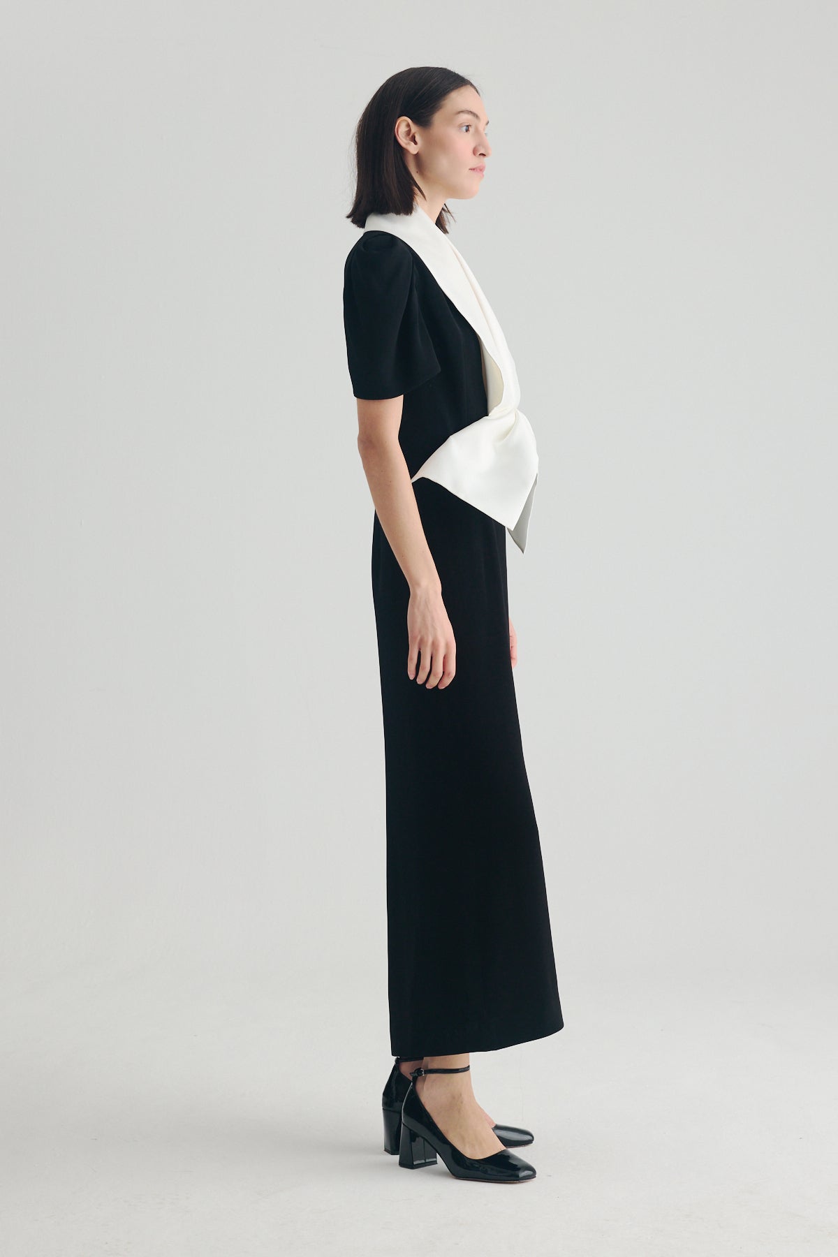 BIRELIN COUTURE BLACK SHAWL COLLAR DRESS 05-108 226