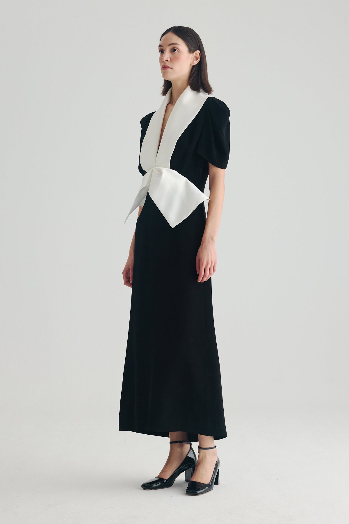 BIRELIN COUTURE BLACK SHAWL COLLAR DRESS 05-108 226