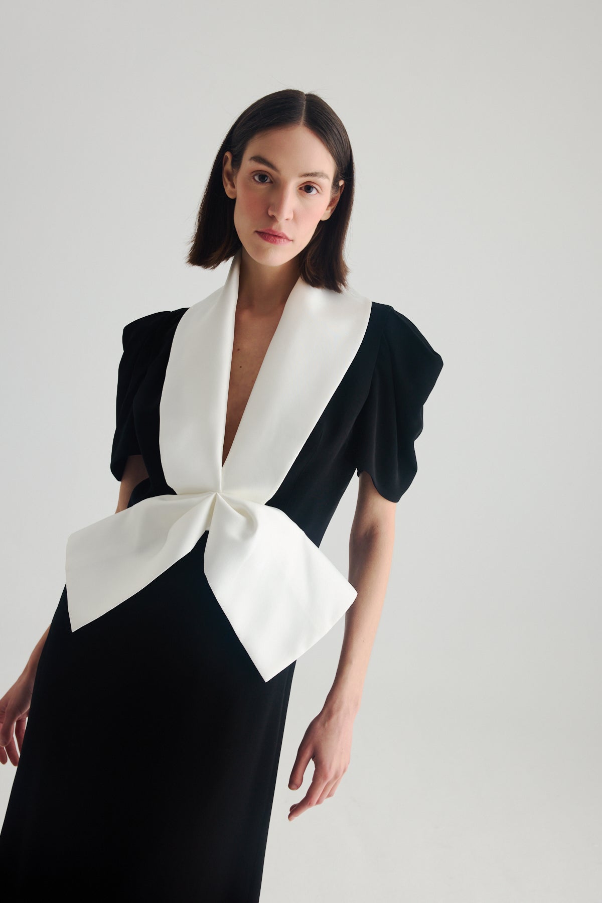 BIRELIN COUTURE BLACK SHAWL COLLAR DRESS 05-108 226