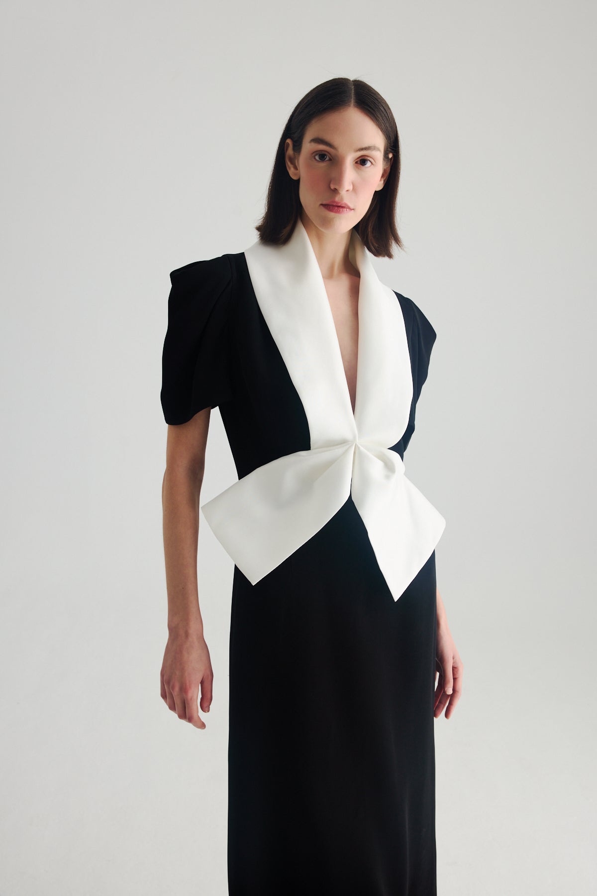 BIRELIN COUTURE BLACK SHAWL COLLAR DRESS 05-108 226