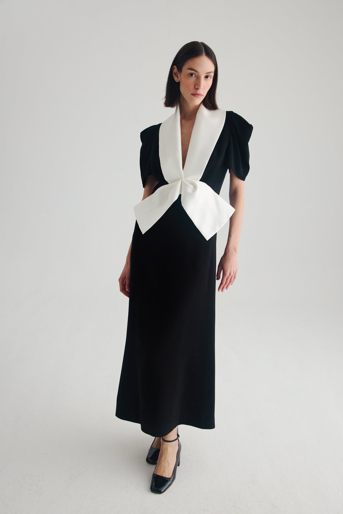 BIRELIN COUTURE BLACK SHAWL COLLAR DRESS 05-108 226