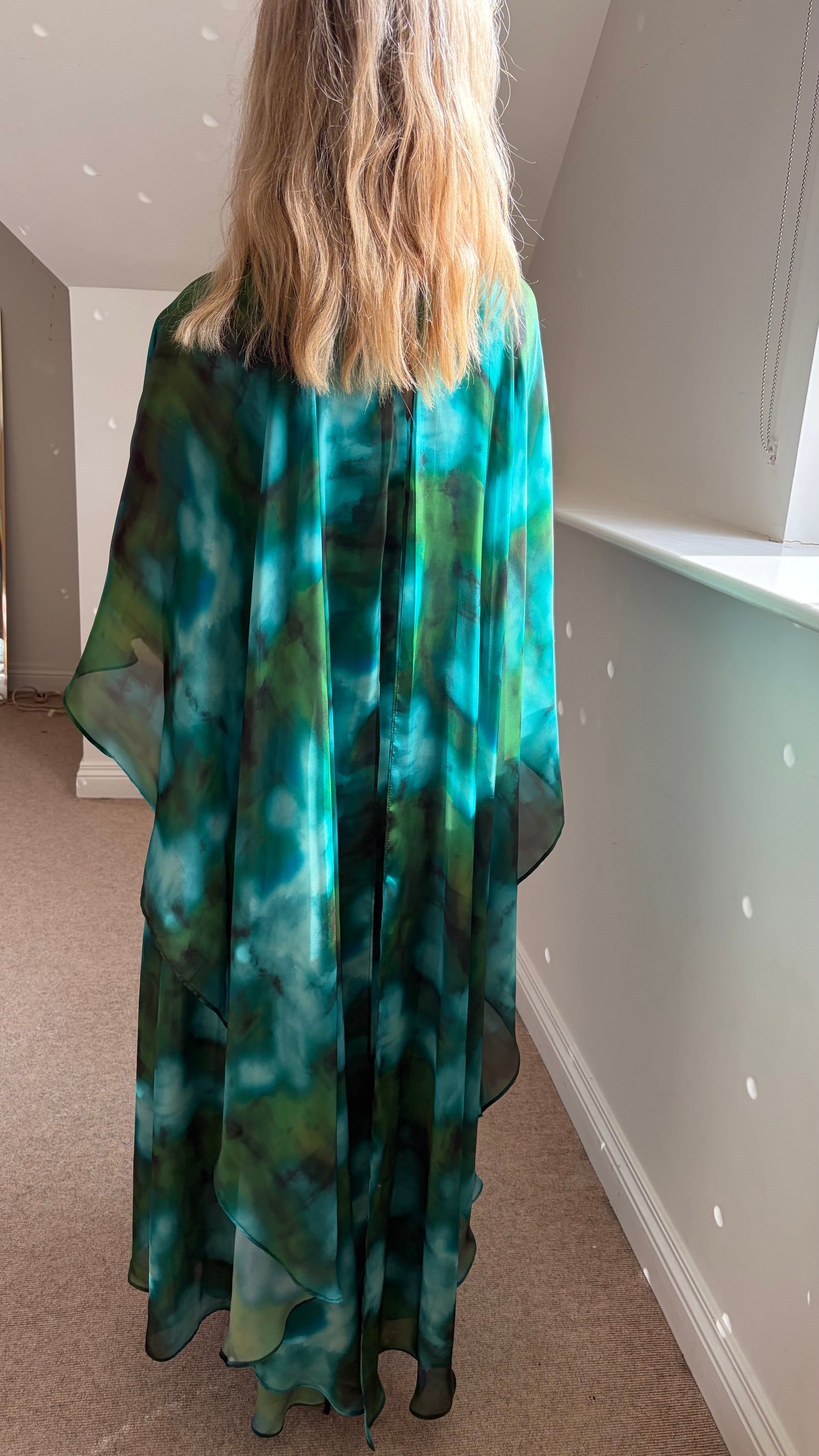 CARLA RUIZ GREEN CHIFFON CAPE DRESS 53125 226