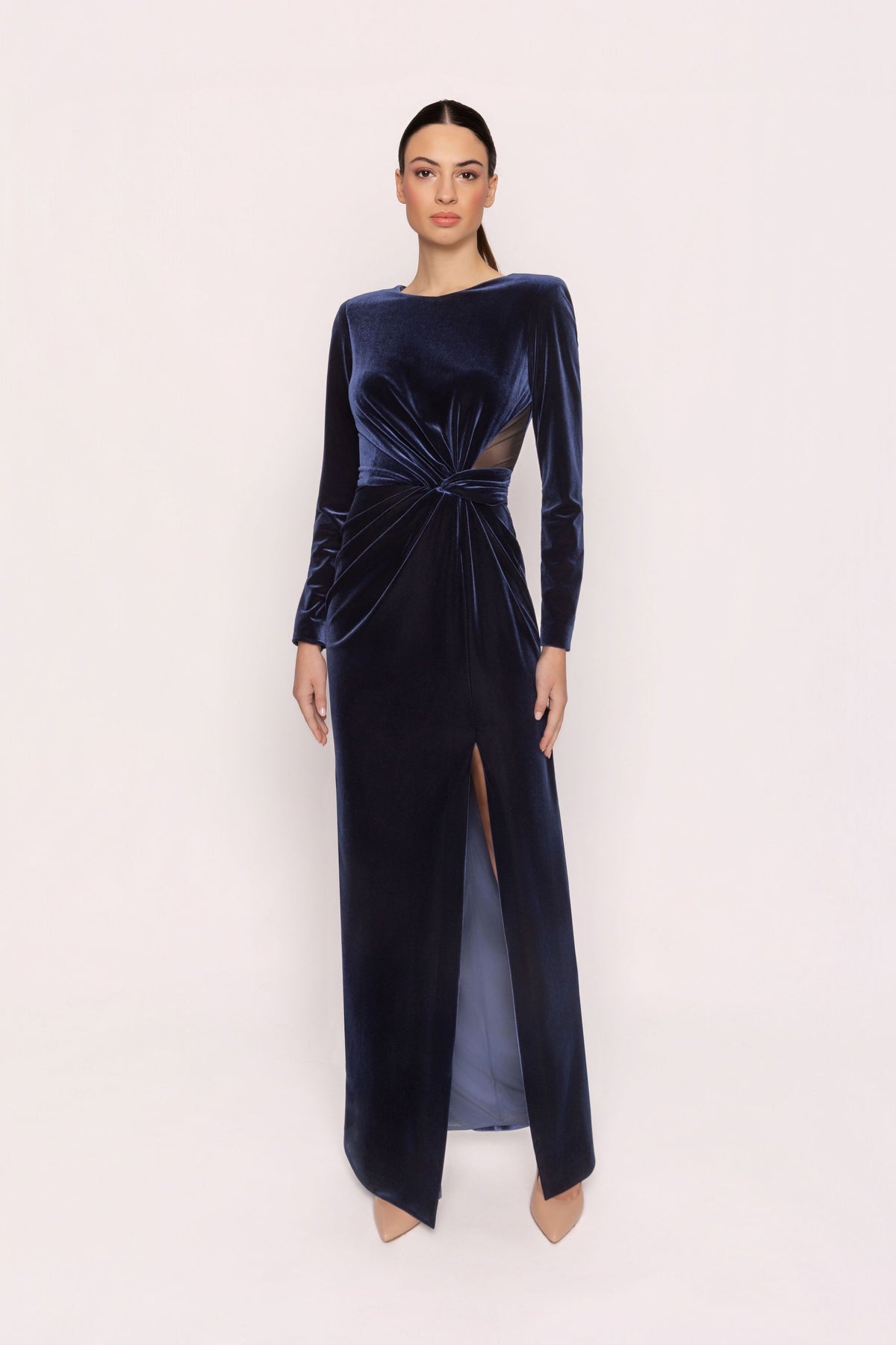 53098 carla ruiz navy long velvet dress black tie wedding guest