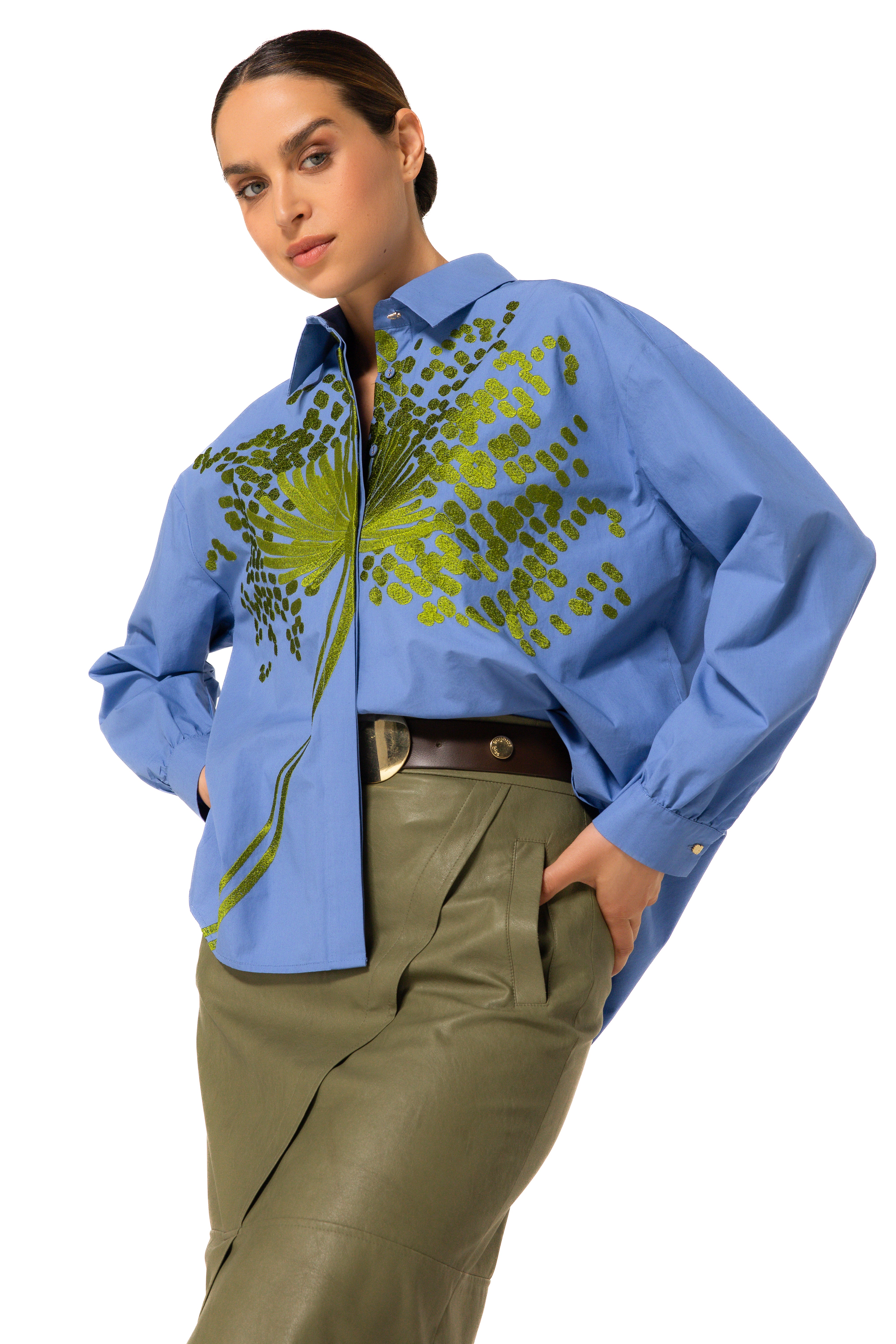 CAROLINE BISS BLUE EMBROIDERED SHIRT 4623 macbees