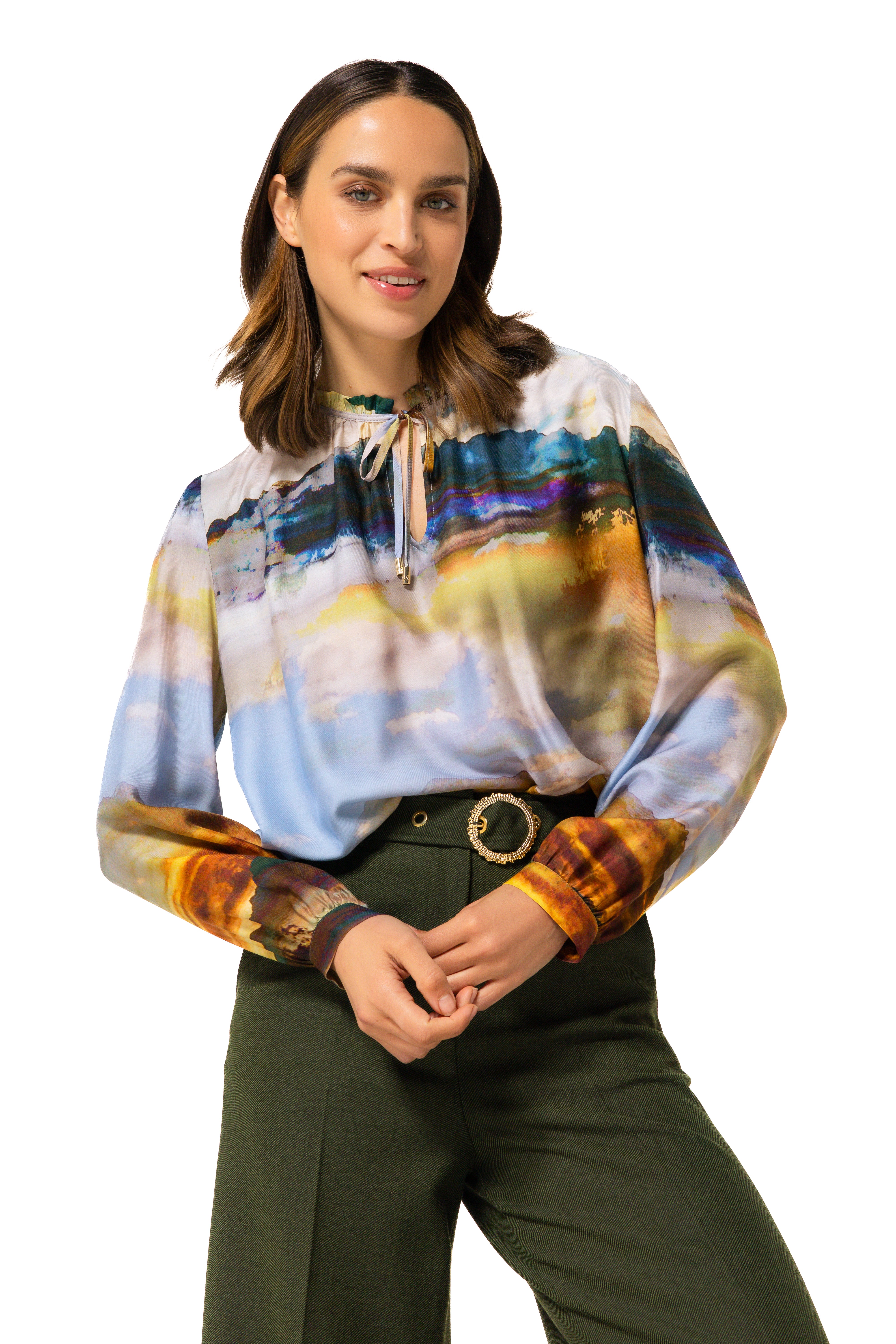 CAROLINE BISS PINE LANDSCAPE PRINT BLOUSE 4616 SHOP MACBEES 