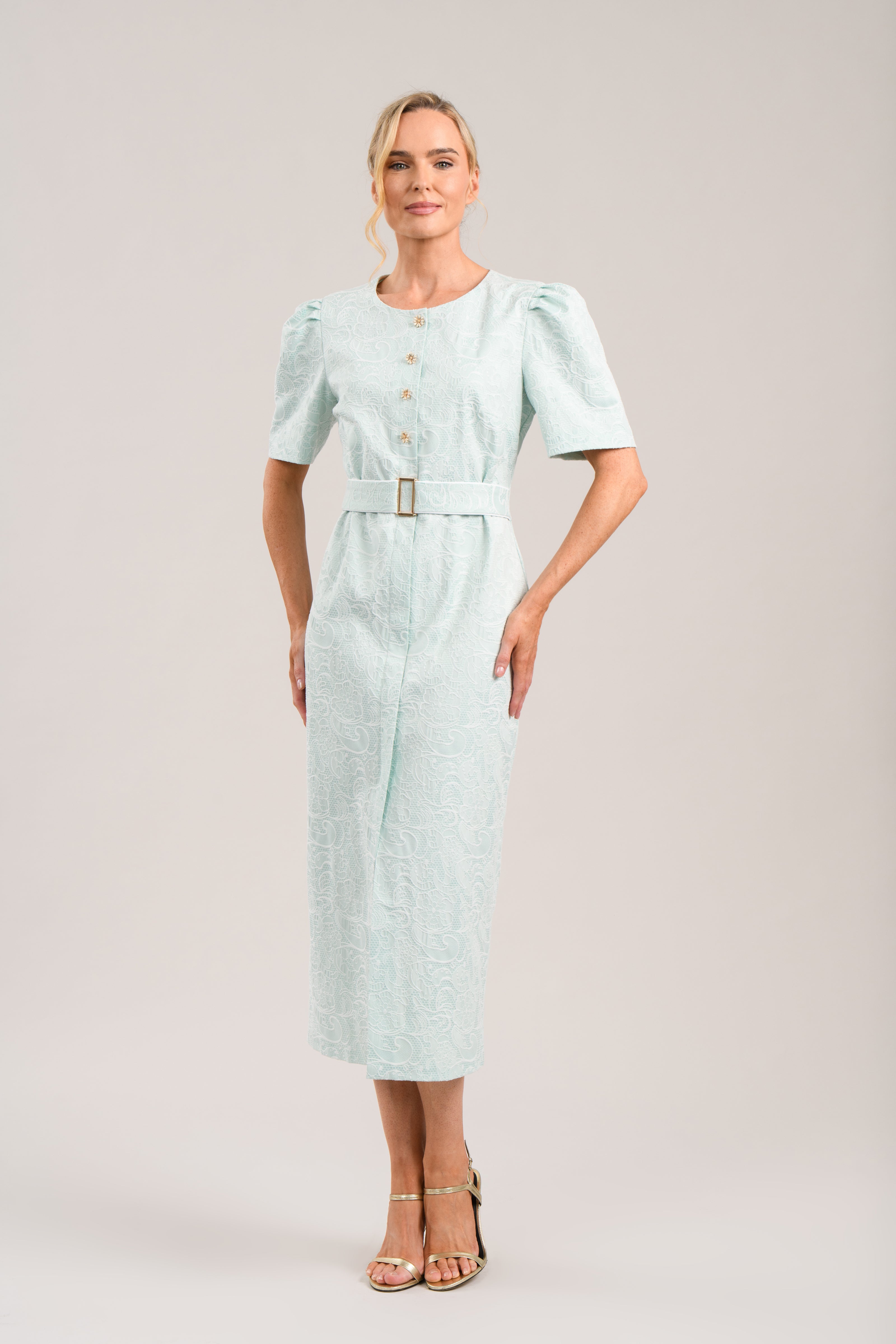 CAROLINE KILKENNY MINT GREEN LACE BUTTON UP DRESS CARRIE 126