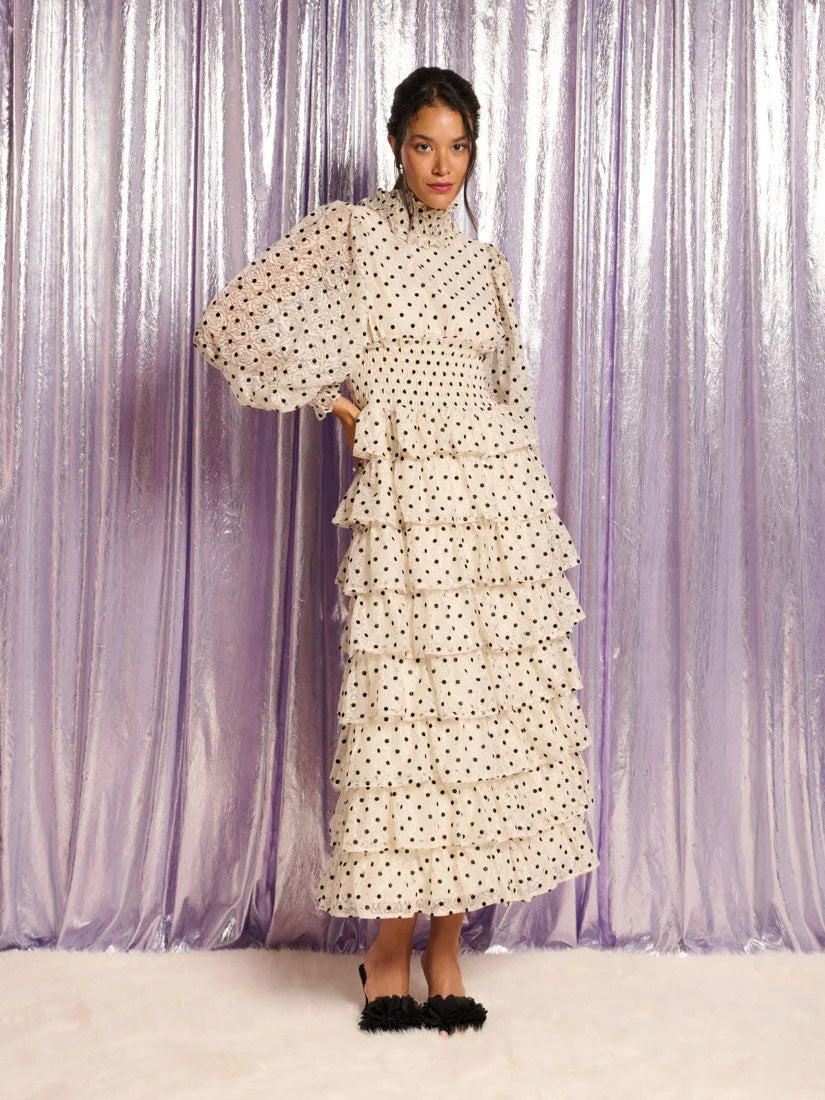 SISTER JANE CREAM VALANCE SPOT MAXI DRESS DR2633IVO 127