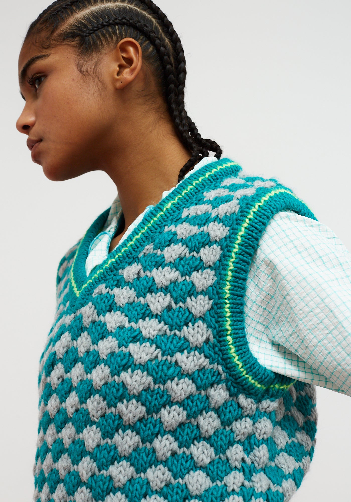 DR BLOOM CRISS CROSS BLUE SWEATER VEST 225