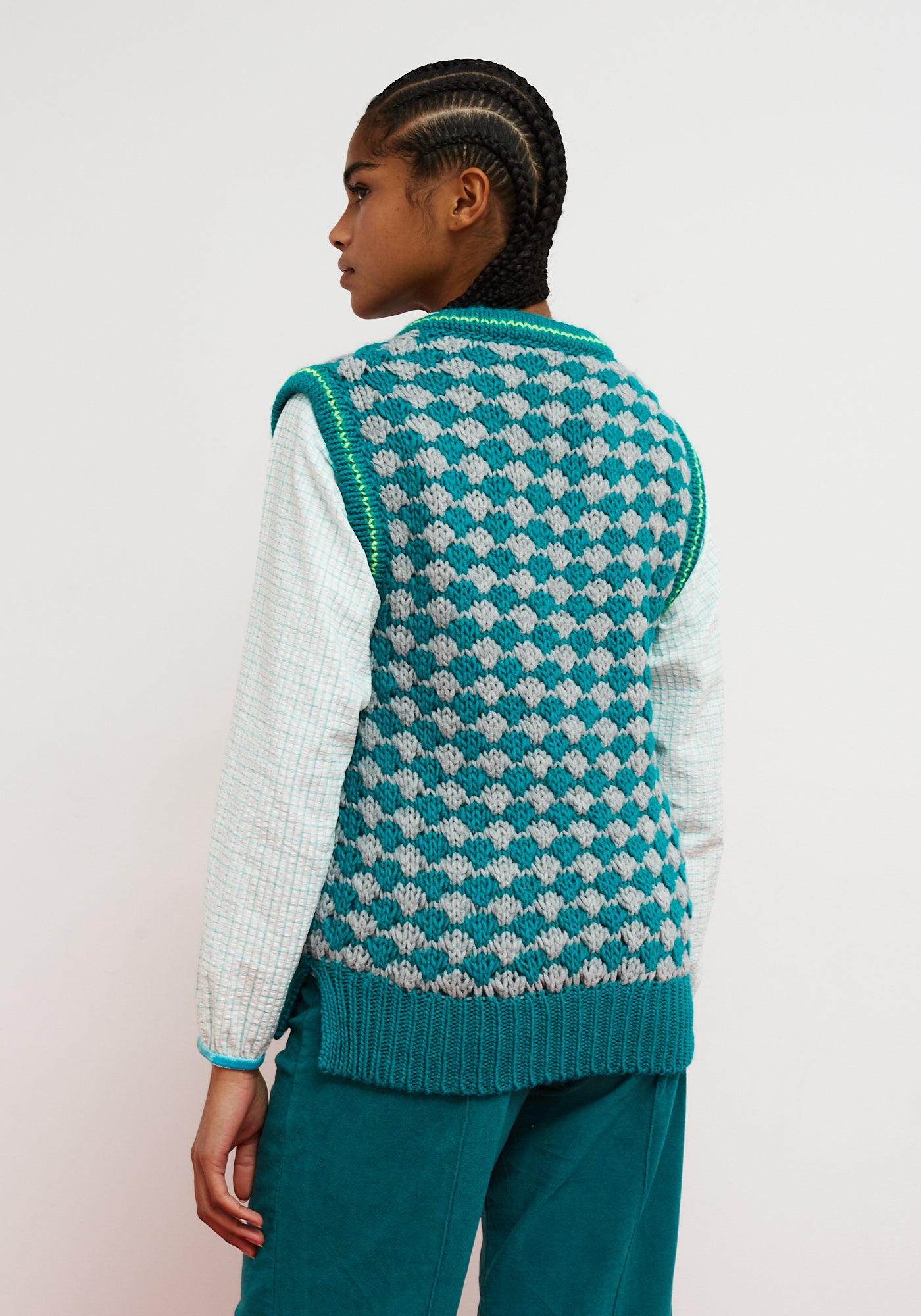 DR BLOOM CRISS CROSS BLUE SWEATER VEST 225
