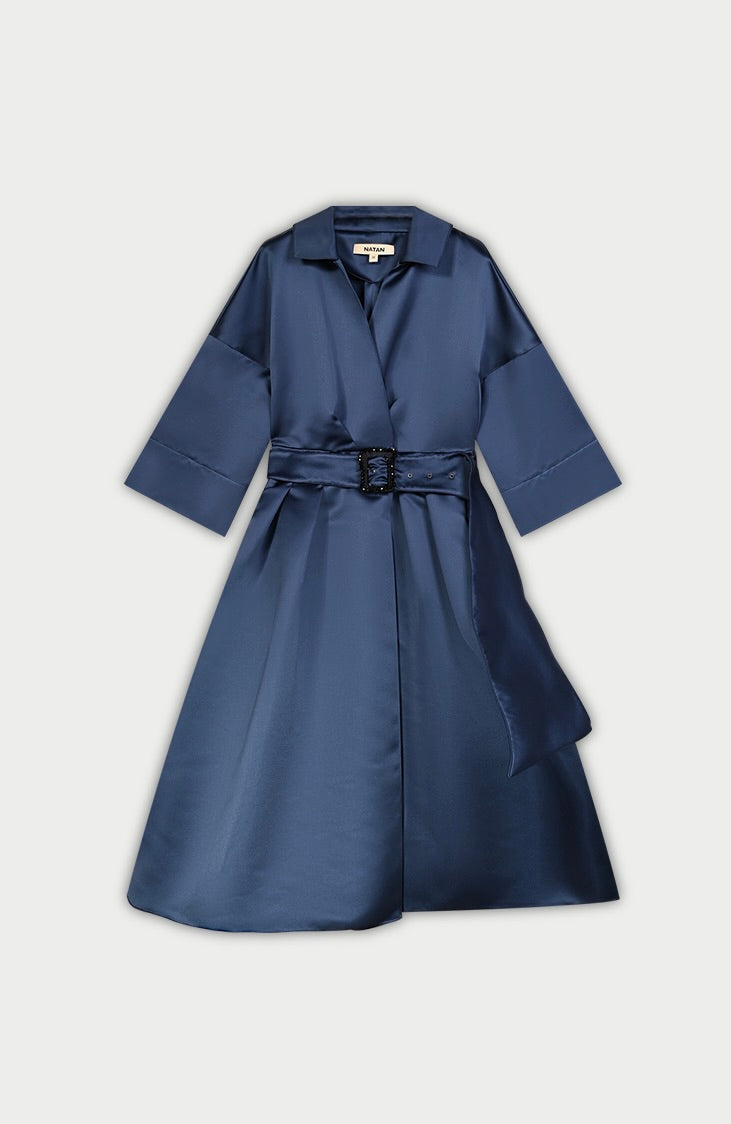 NATAN BYKA NAVY SATIN BELTED DRESS NTGT02 224