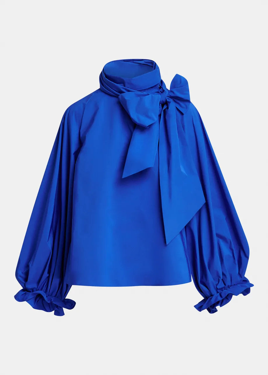 essentiel antwerp blue keily pussy bow tie top