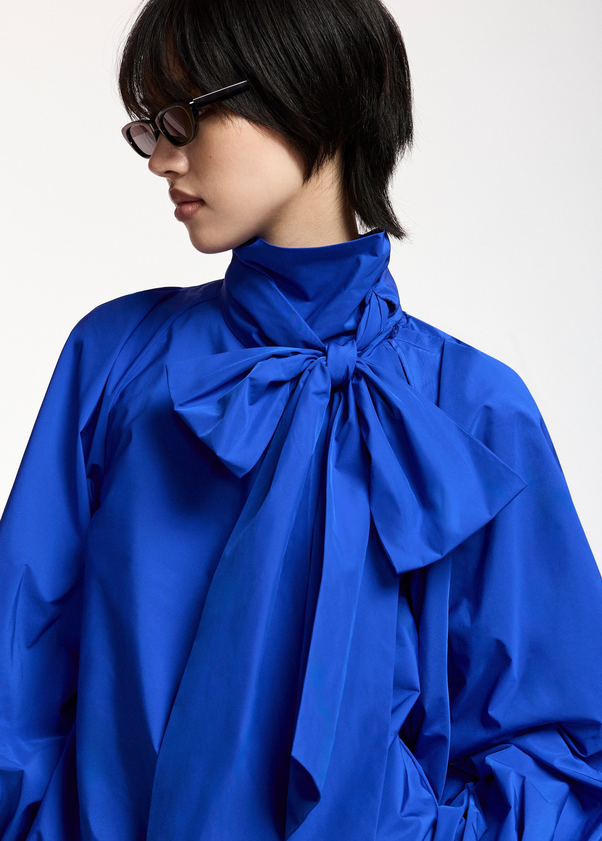 essentiel antwerp blue keily pussy bow tie top