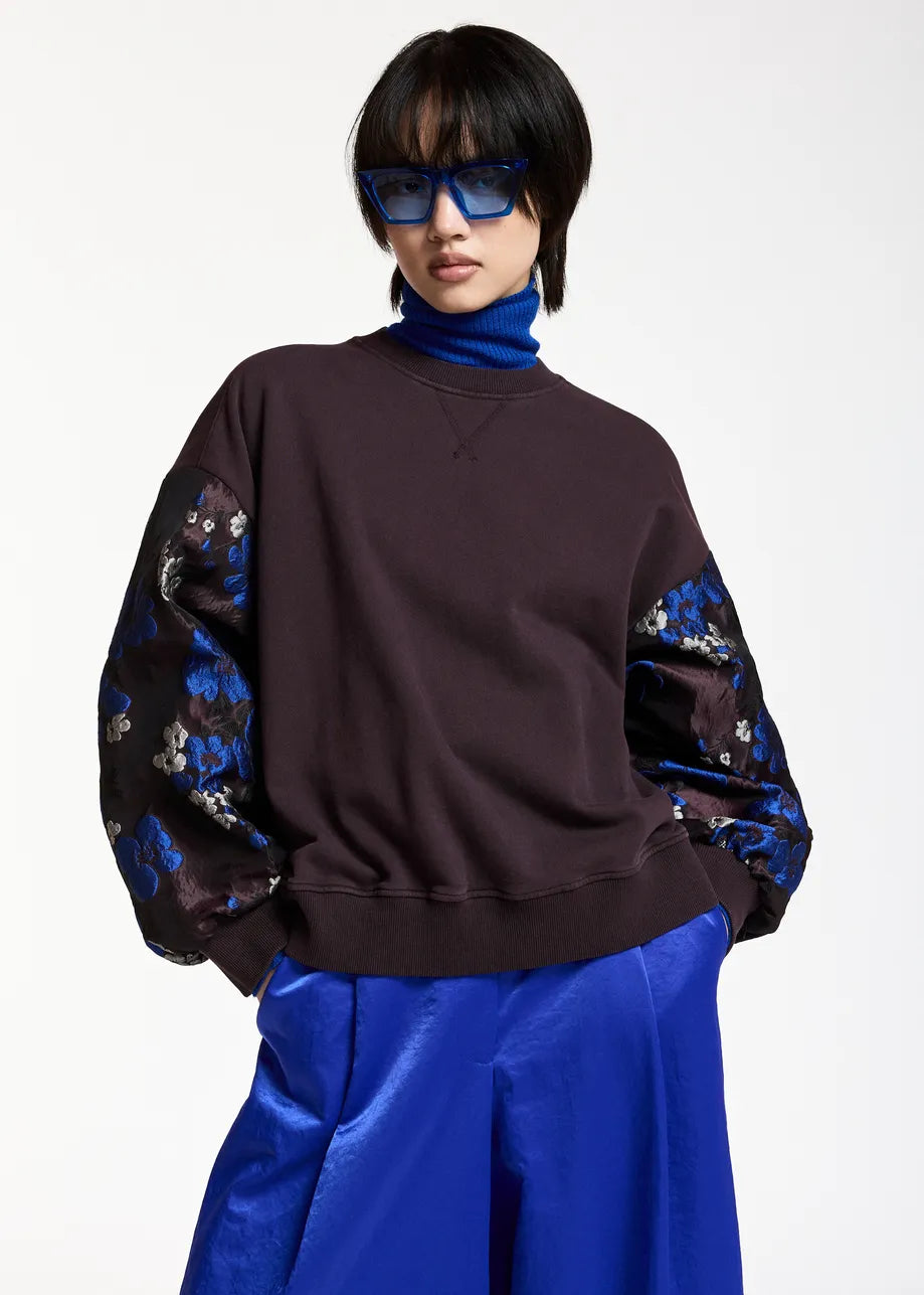 essentiel antwerp burgundy jacquard sleeve sweatshirt kueer