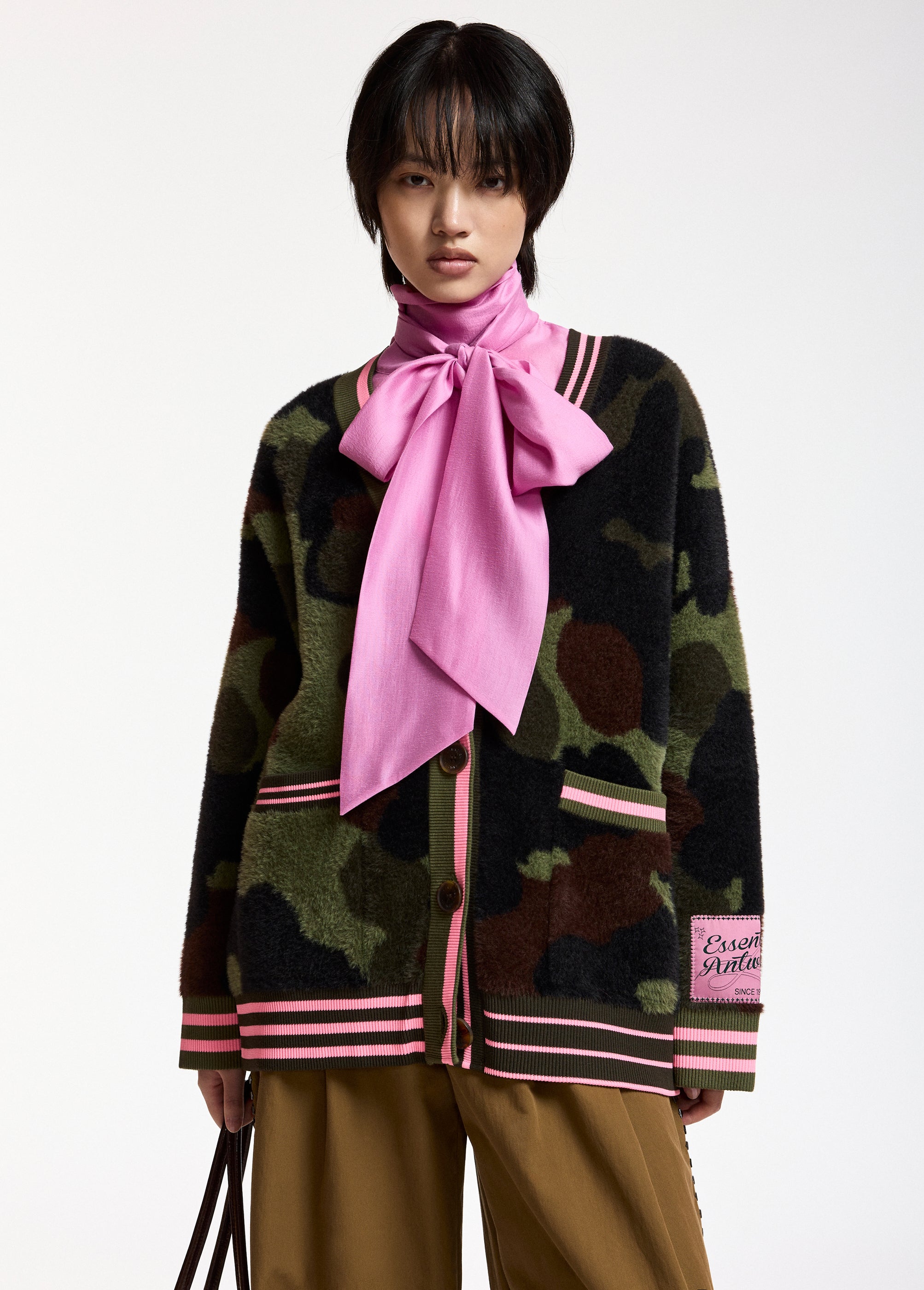 cardigan pink edging camouflage casual everyday