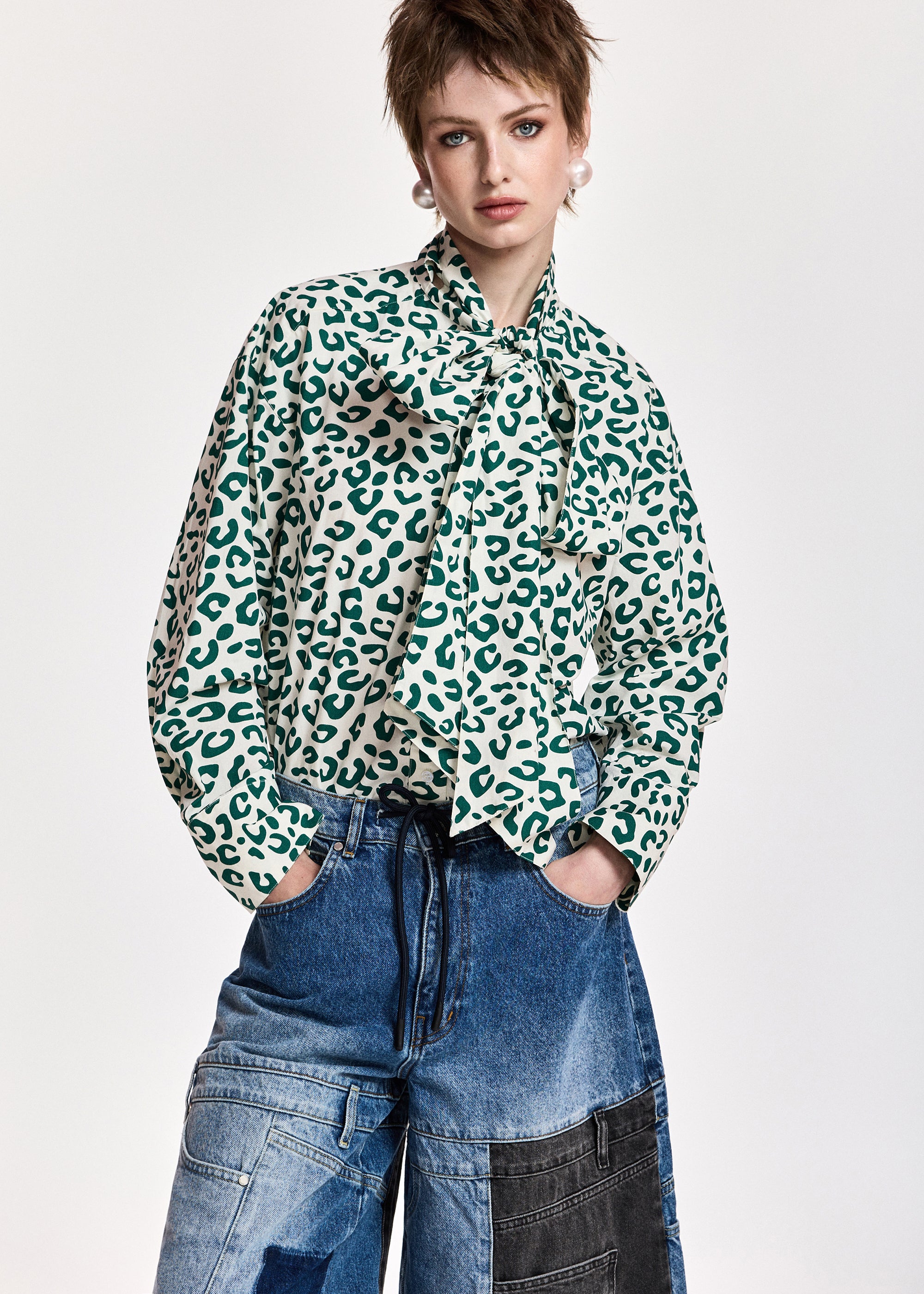 essentiel antwerp multi khaleesi pussy bow tie shirt smart casual